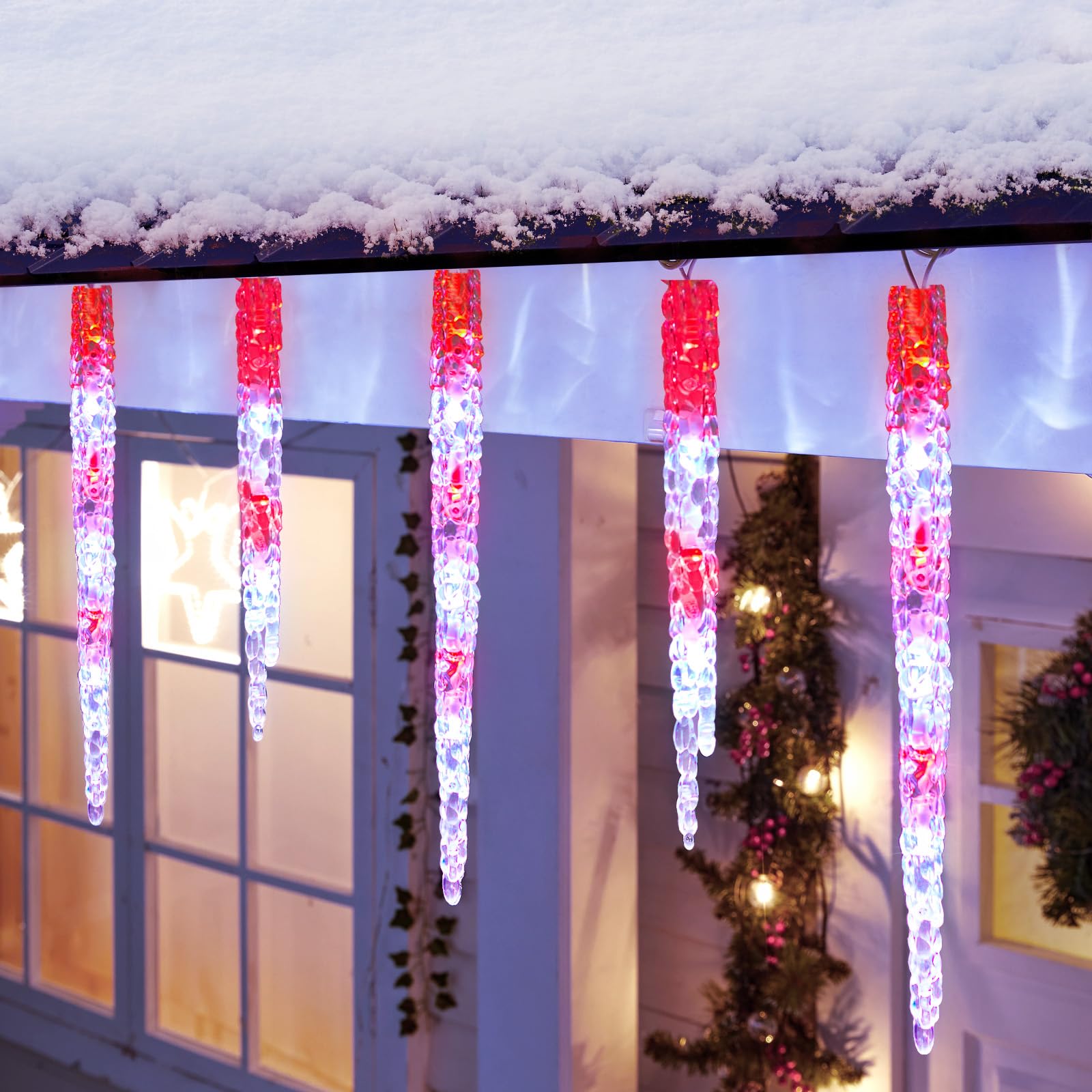 Minetom Icicle Lights Outdoor with Clips, 20ft 100 LED 20 Tubes Twinkling Crystal Icicle String Lights, Connectable Waterproof H