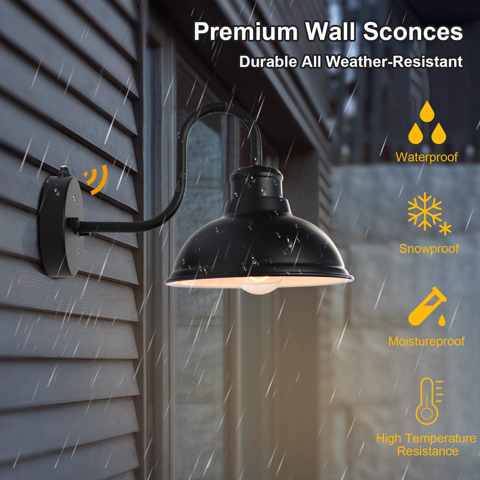 Lprzsg Dusk To Dawn Outdoor Wall Sconces, Exterior Farmhouse Gooseneck Barn Light, Vintage Matte Black Outside Wall Mount Light
