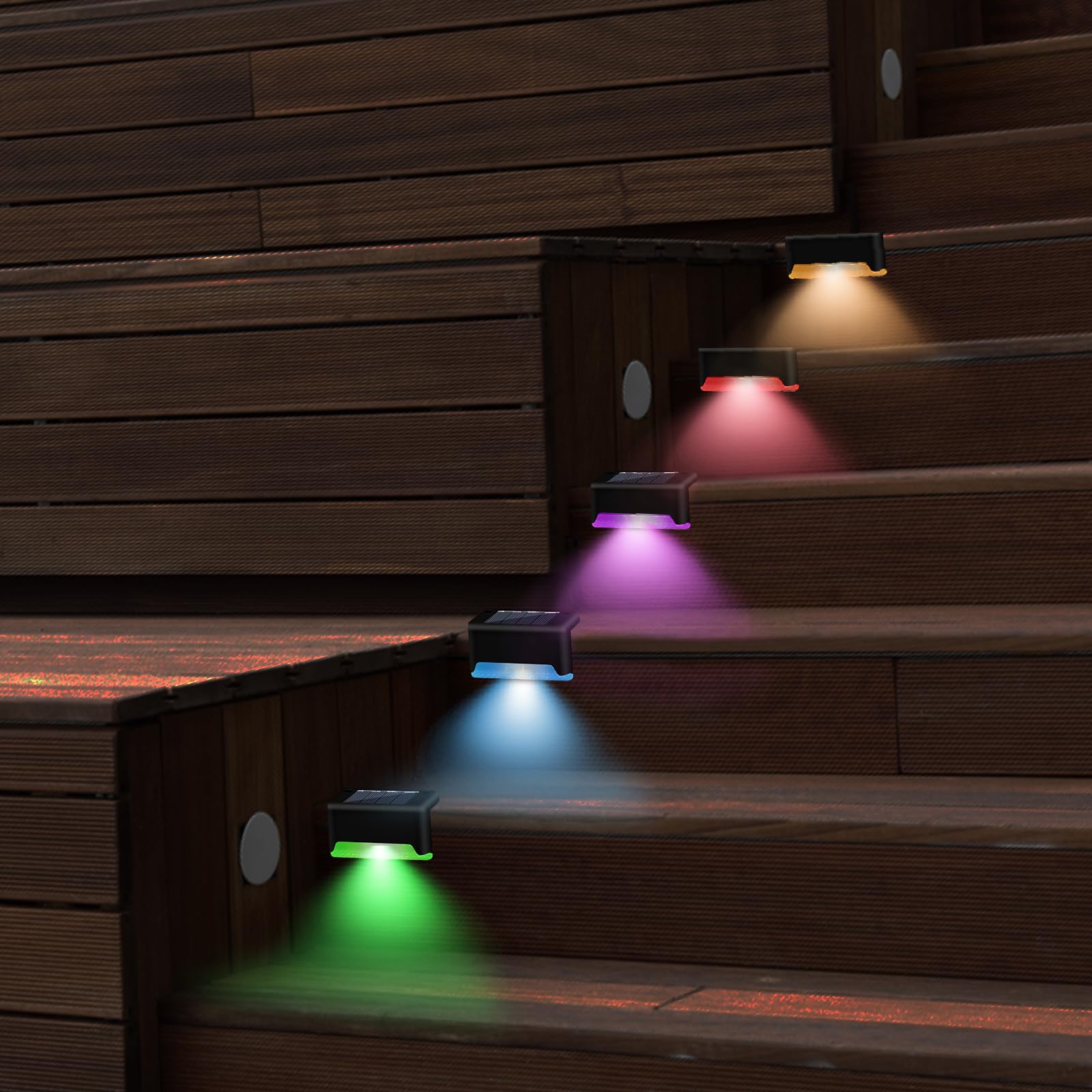 K.E.J. 16Pcs Color Changing Solar Deck Lights - Waterproof Led Step Lights For Outdoor Decor