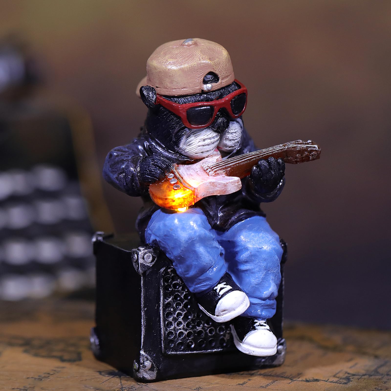 FOXMIS Solar Dog Outdoor Statues Figurine for Garden Decorations, Whimsical Outside Decor with Guitar Clearance for Patio Balcon