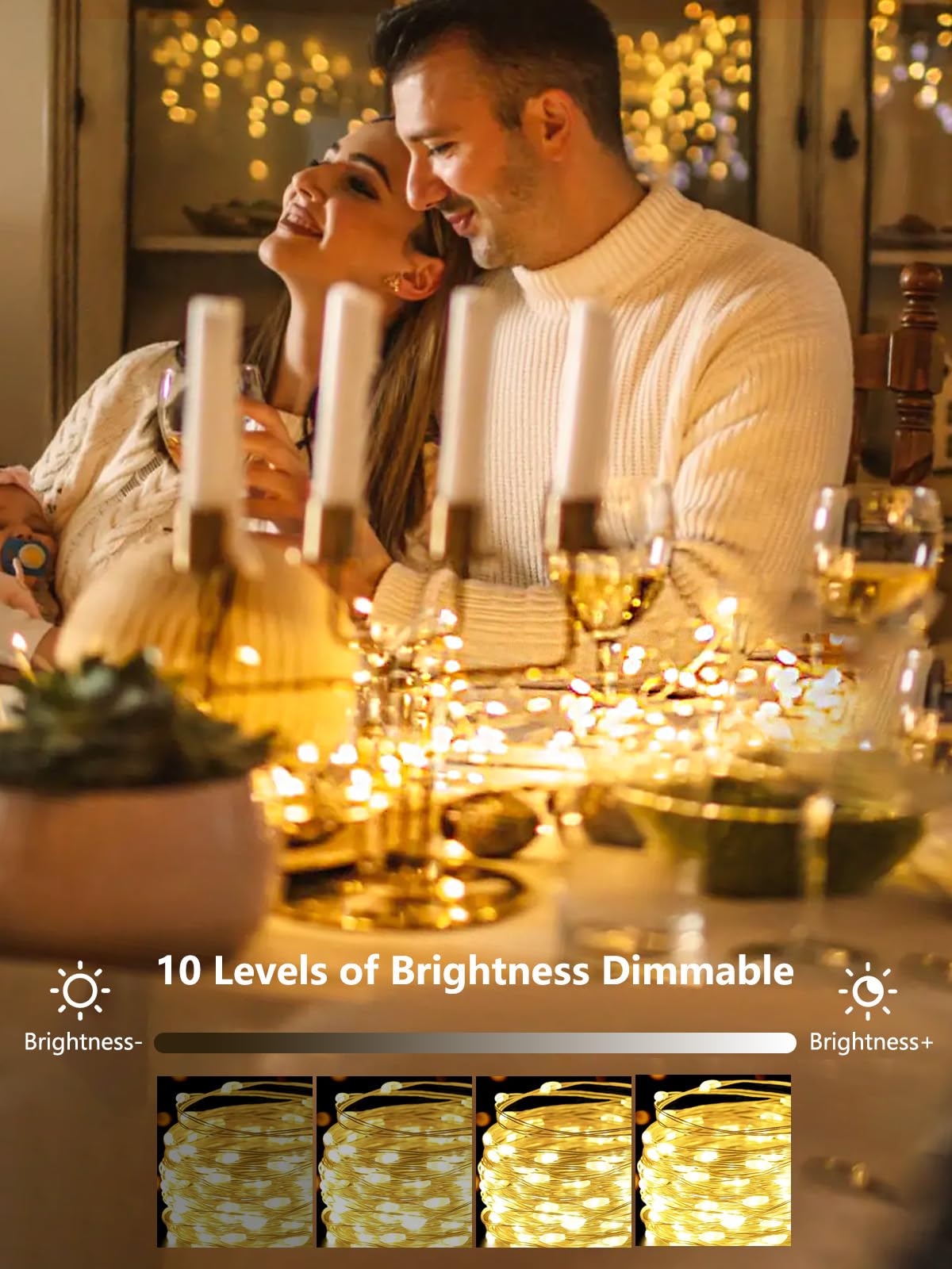 Albelt 4-Pack 33FT 100 LED Fairy Lights, Warm White, Battery Operated, Waterproof, Remote & Timer, 8 Modes, Model Sliver100
