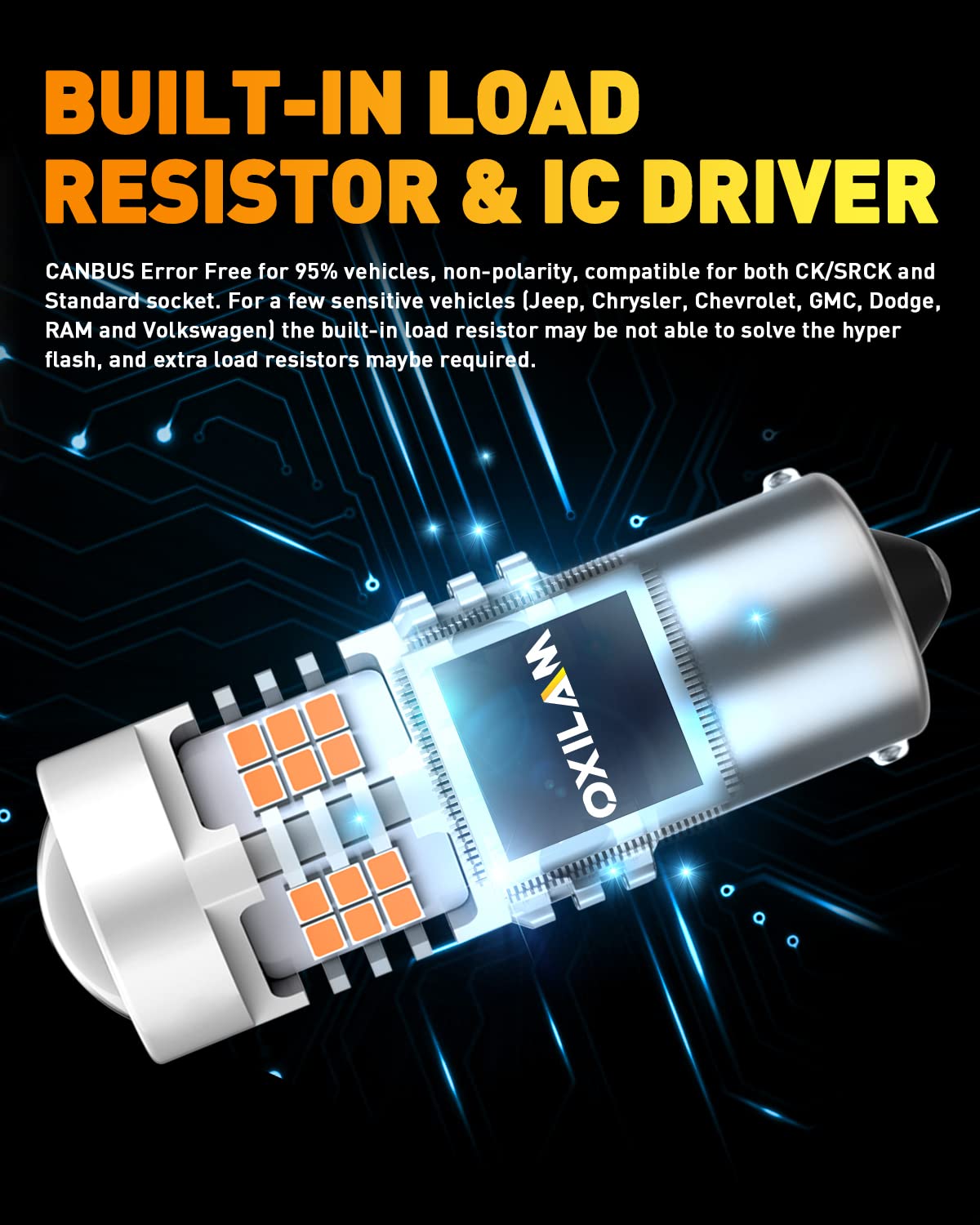 OXILAM LED Bulbs for Turn Signal Lights, Amber Yellow, BAU15S, Built-in Load Resistor, 2800LM, 2PCS