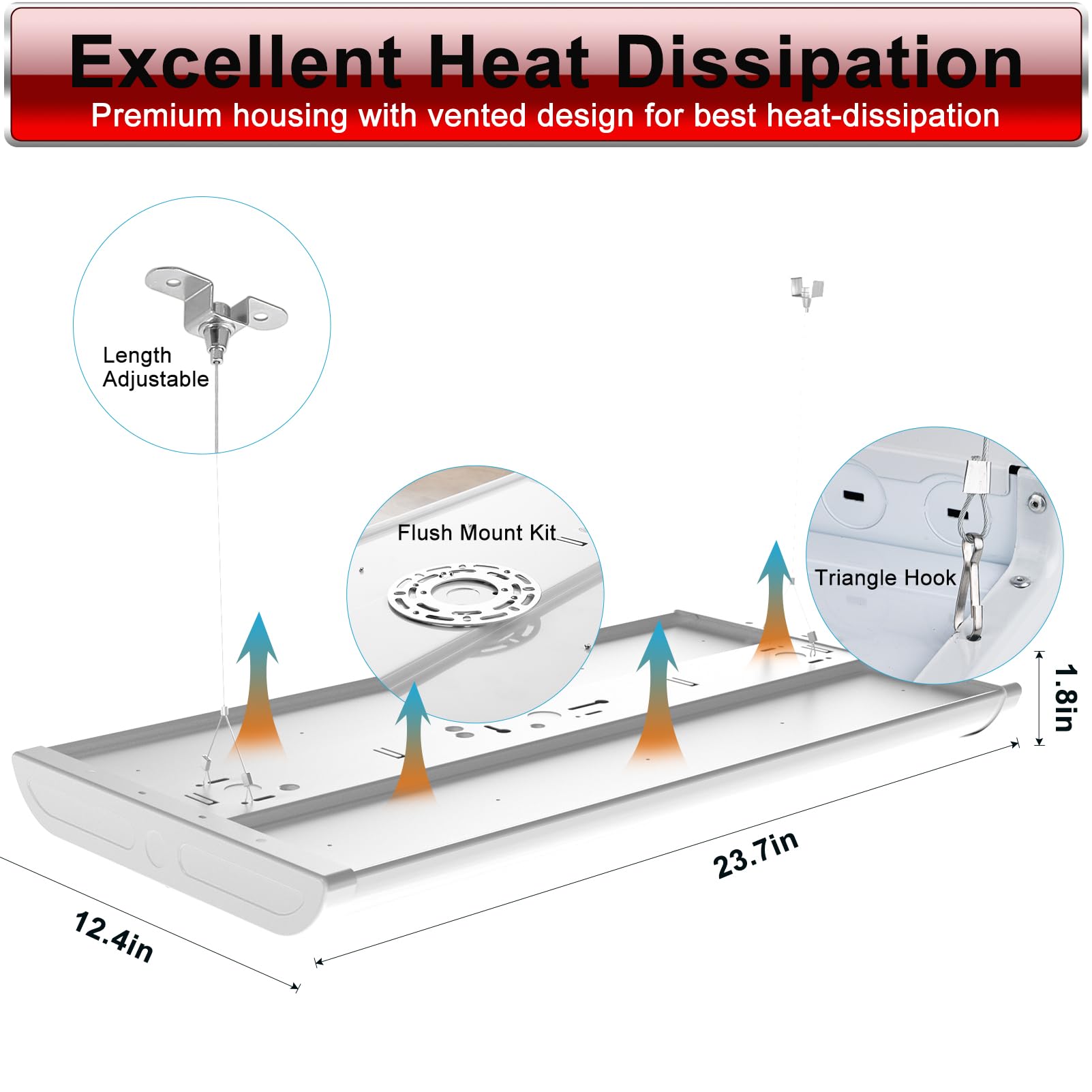Lightdot LED High Bay Shop Lights, 195W 28000LM, 2FT 2Pack, Alloy Steel, ETL Listed, 5000K, Model HB-M07-FL