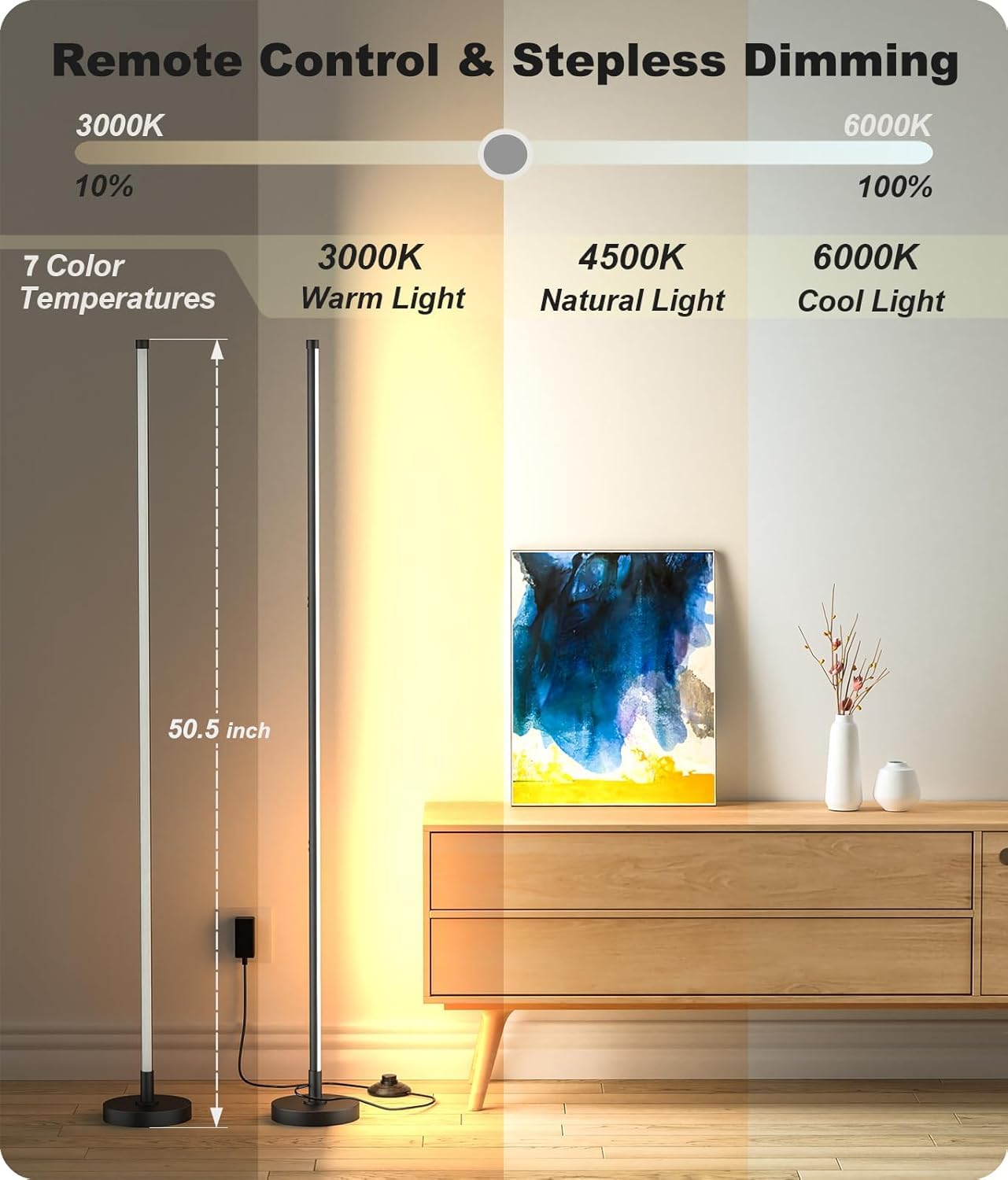 Mudodi Corner Floor Lamp, Minimalist Led Floor Lamp With Remote Control, Dimmable Corner Light,Floor Lamps For Living Room, Bedr