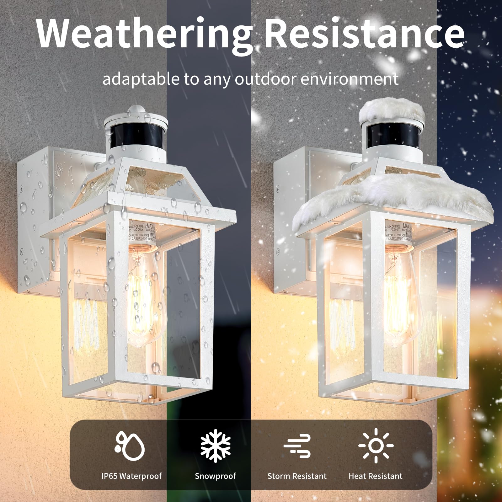 Yisuro Porch Lights with GFCI Outlet, Dusk to Dawn Motion Sensor, 3 Lighting Modes, 2 Pack White, Model T-HWBD2003