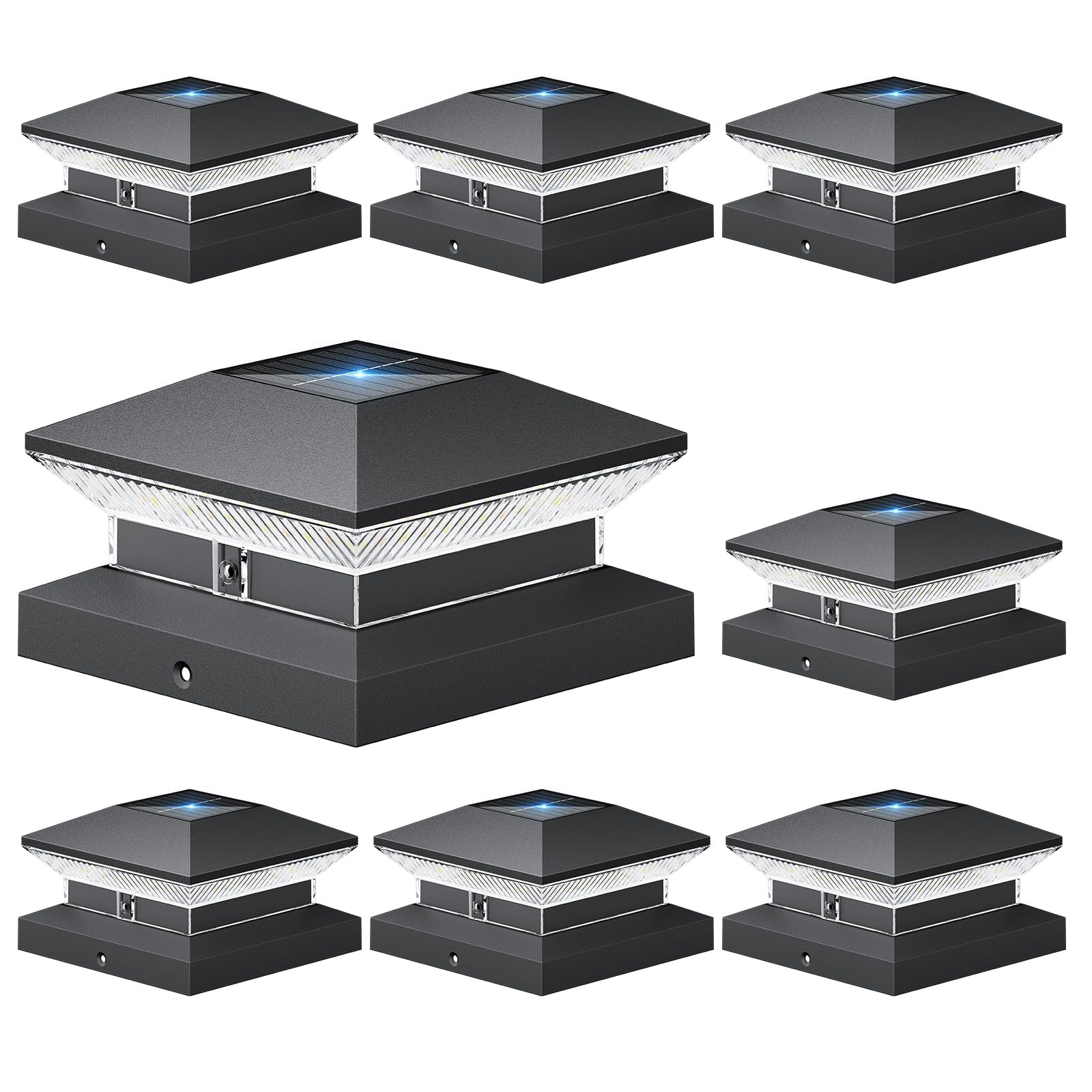 LETMY Solar Post Cap Lights, 8 Pack with 40 LEDs, 30 Lumens, Waterproof for 4x4, 5x5, 6x6 Posts, Black,