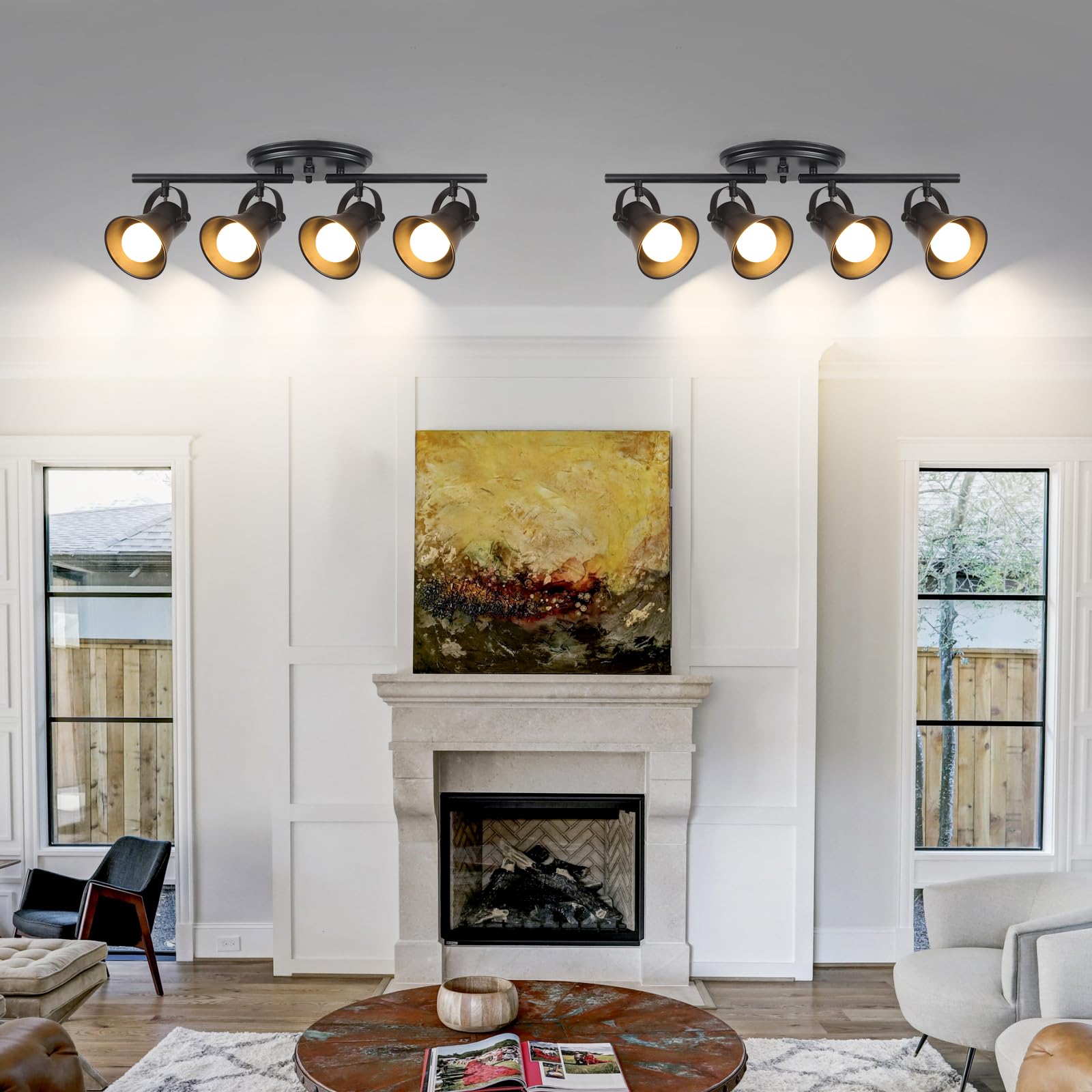 KEESFU 4-Light Dimmable LED Track Lighting Kit, Black Metal Semi Flush Mount, Includes Bulbs, Modern Accent for Dining Room, Bedroom, Kitchen