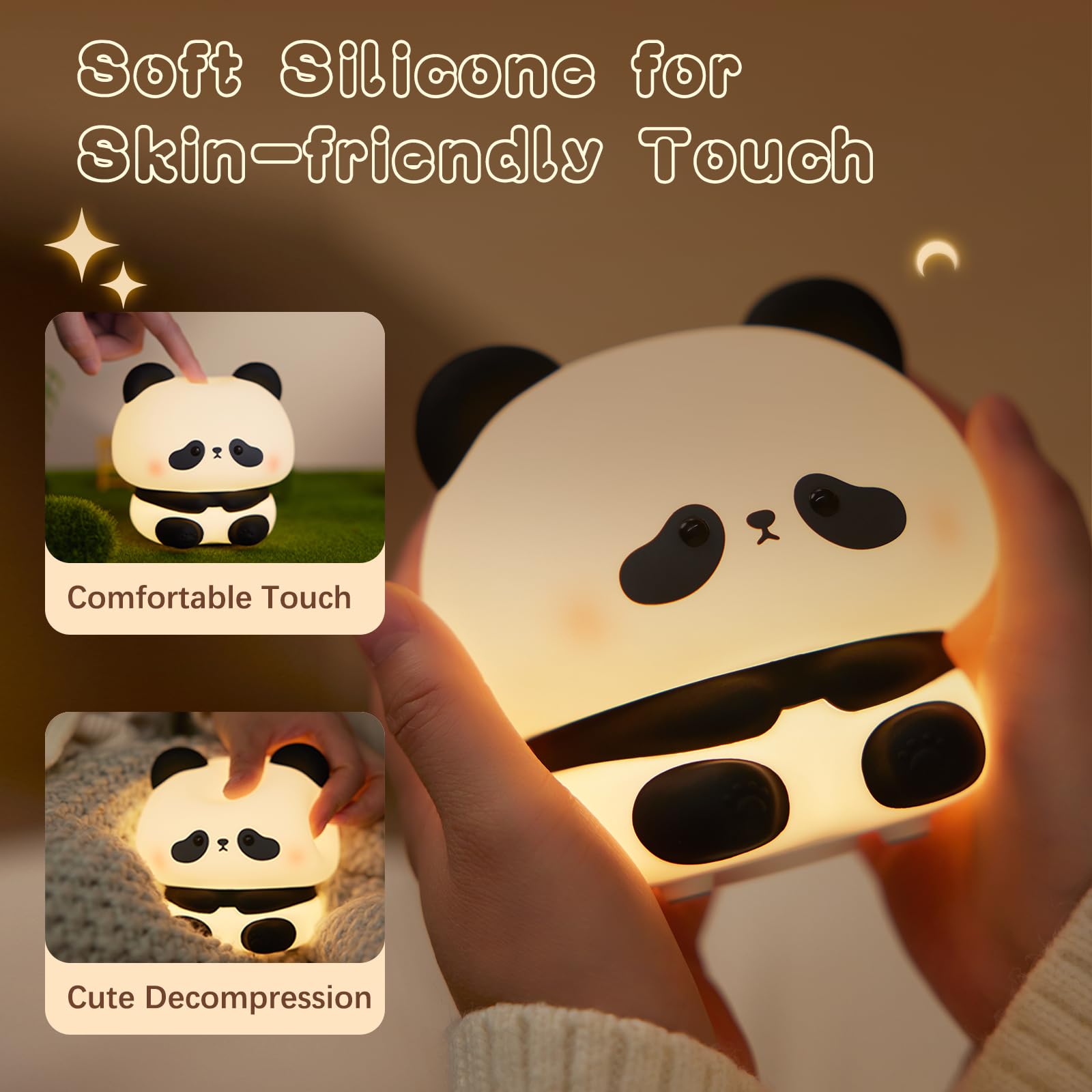 Cute Panda Night Light  Led Squishy Novelty Animal Night Lamp  Food Grade Silicone 3 Level Dimmable Breastfeeding Nursery Nightlight For Room Decor  Cute Gifts Stuff For Boys Girls Baby Children