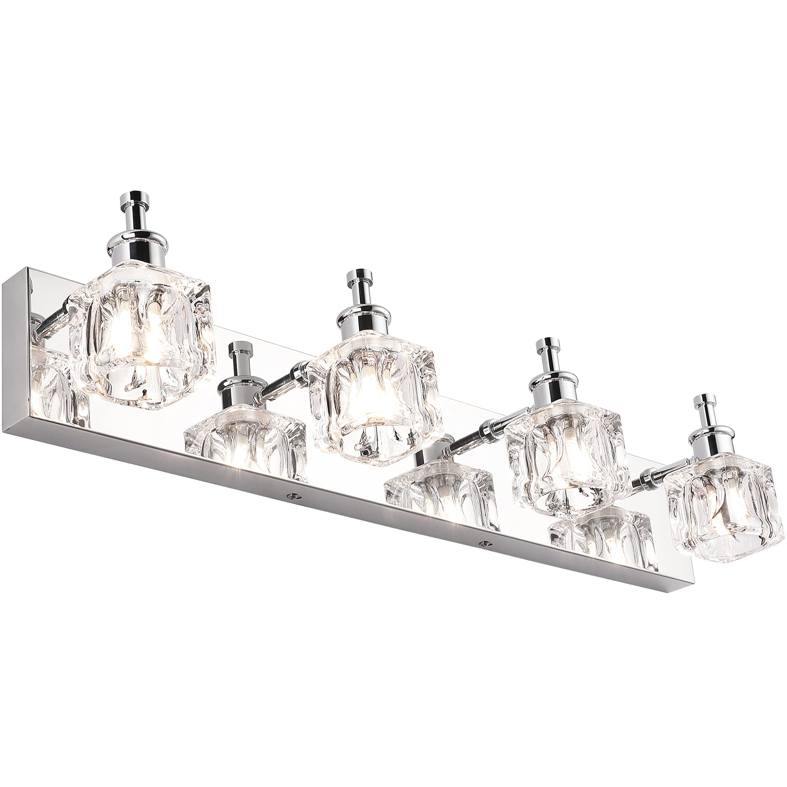 Presde Bathroom Vanity Light Fixtures - Modern Led 4 Lights, Chrome, Crystal Finish, Excludes Bulb