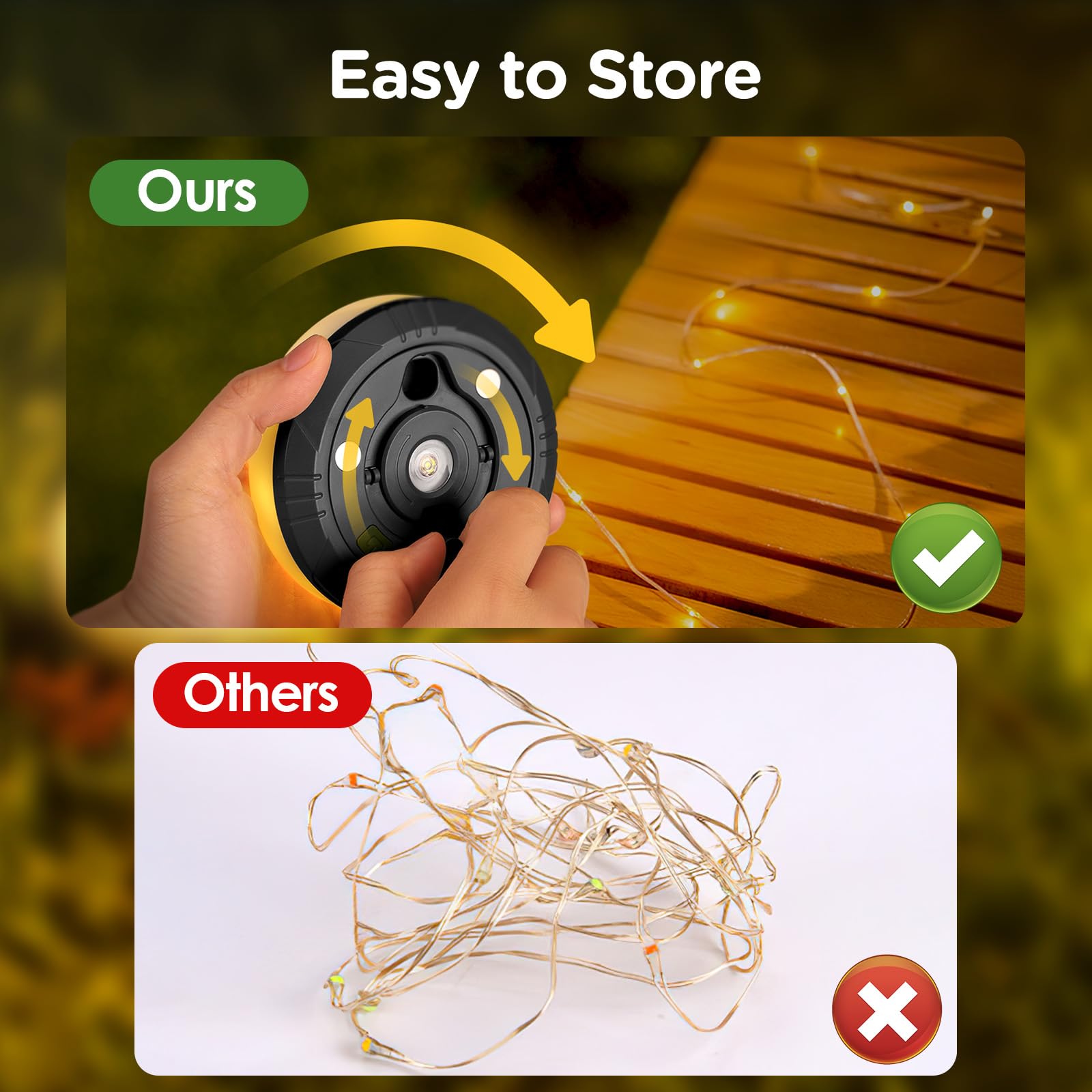 Ogery Camping String Lights, 2 In 1 Quick Storage 32.8Ft Rechargeable Tent Lights String With 8 Lighting Modes, Hanging Waterpro