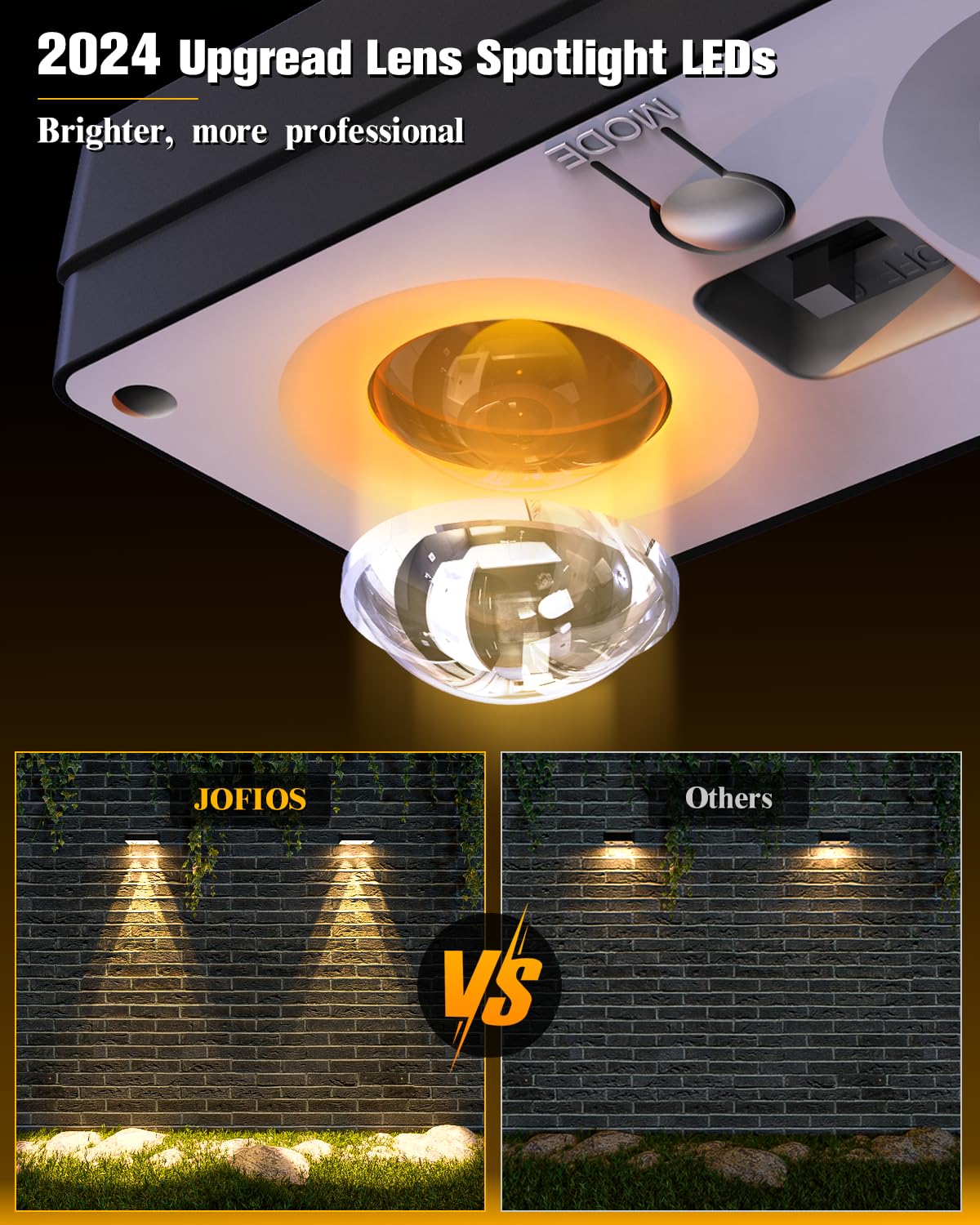 JOFIOS Solar Fence Lights 8 Pack, 50 Lumens RGB Color Glow, Waterproof Black LED Lights for Outdoor Patio, Backyard, Deck, Model WL15