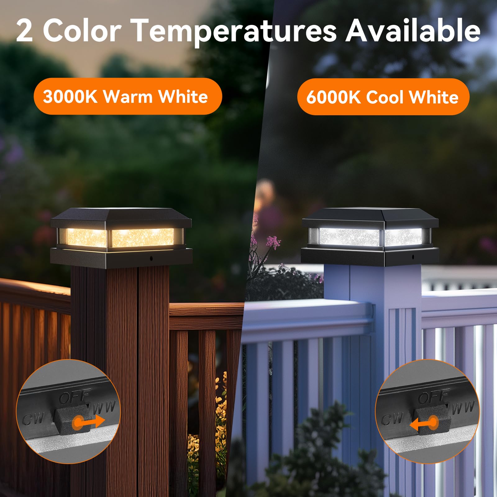 Solar Light Outdoor 4 Packs  Waterproof Solar Powered Post Cap Light For 4X4 4.5X4.5 5X5 Vinyl/Wooden Post With Warm/Cool Lighting  Black 16Leds Deck Cap Lights For Outside  Garden  Patio  Porch