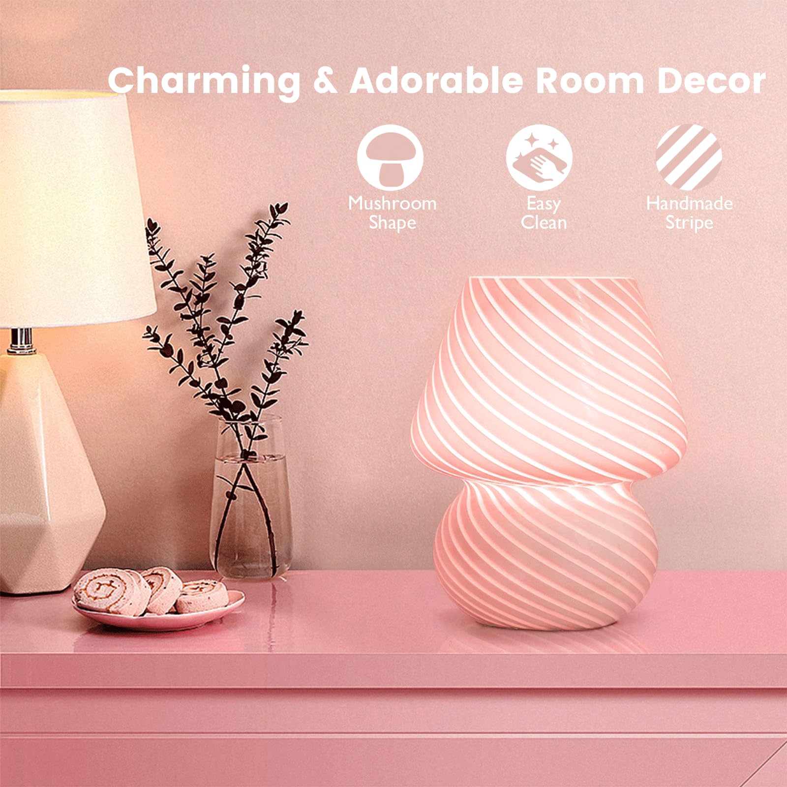 Ularoom Usb Plug-In Mushroom Lamp Small Bedside Table Lamp With 3 Temperature Led Bulb, Free Dimming Nights Light For Bedroom/Li