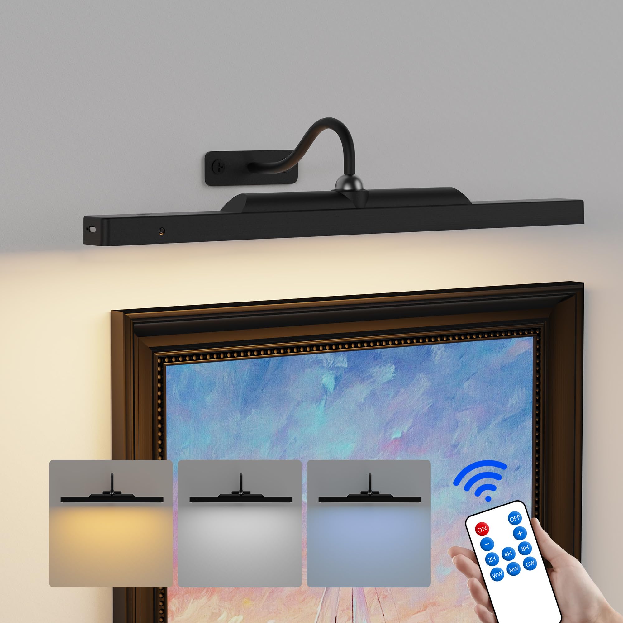 Dimmable Cordless Picture Light with Controller and Timer, Rechargeable 5000mAh Battery Wall Sconce for Wall Pictures, 16in Wall