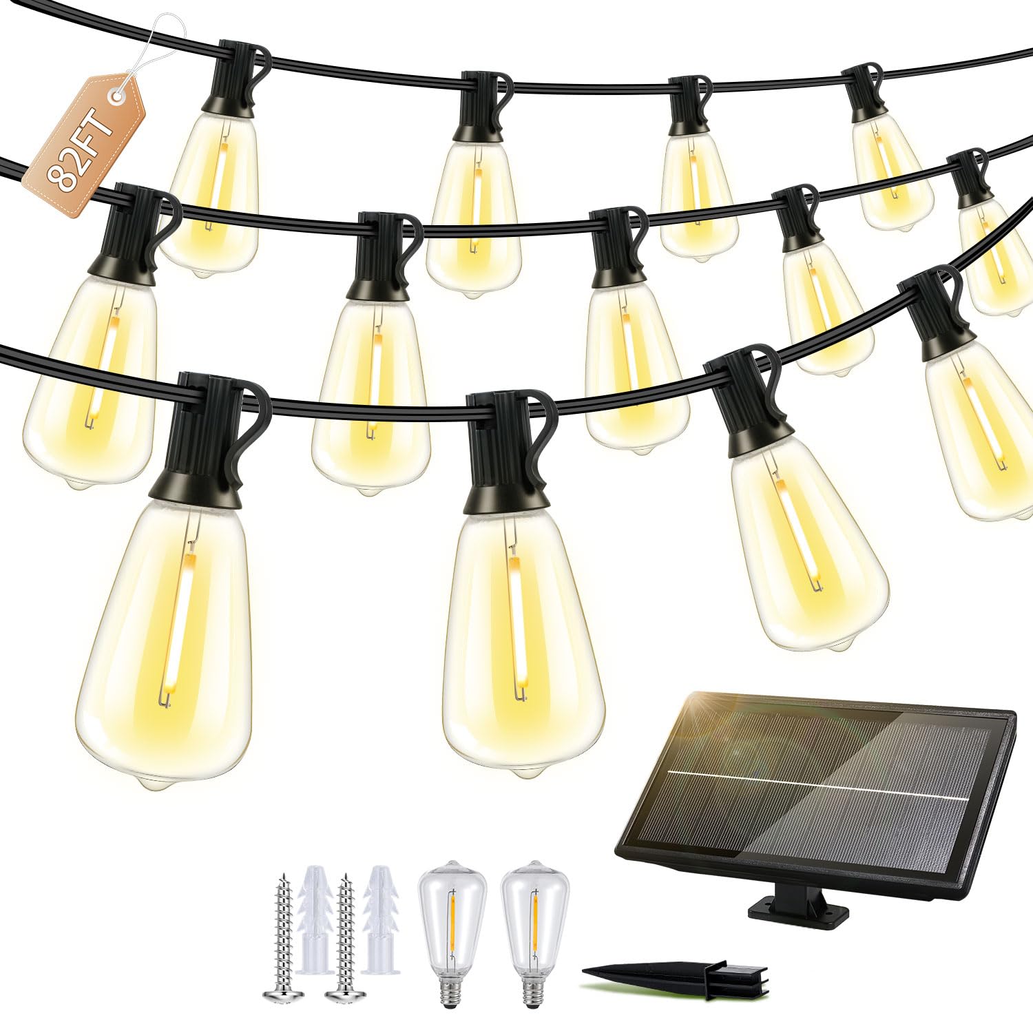 FUANXIEI Outdoor Solar String Lights Waterproof: ST38 82ft Shatterproof Patio Lights - Solar Powered & USB Dual Charging - 3 Modes Button Control - Garden Backyard Gazebo Porch Party Decor