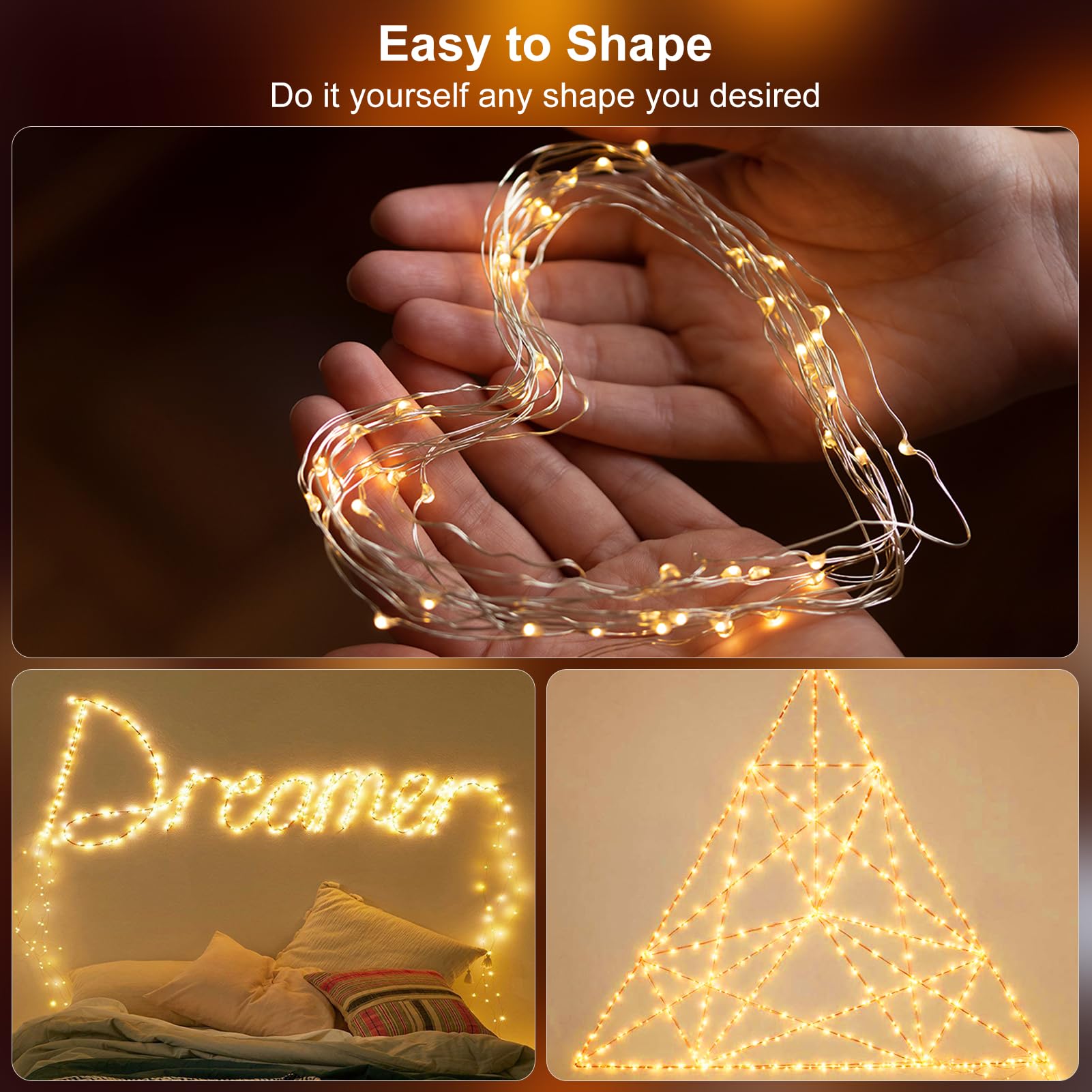 Echosari Fairy Lights - 50 Led Copper Wire Twinkle Lights, 16.4Ft, Warm White, 2 Lighting Modes For Christmas, Wedding, Dorm, Holiday Decor