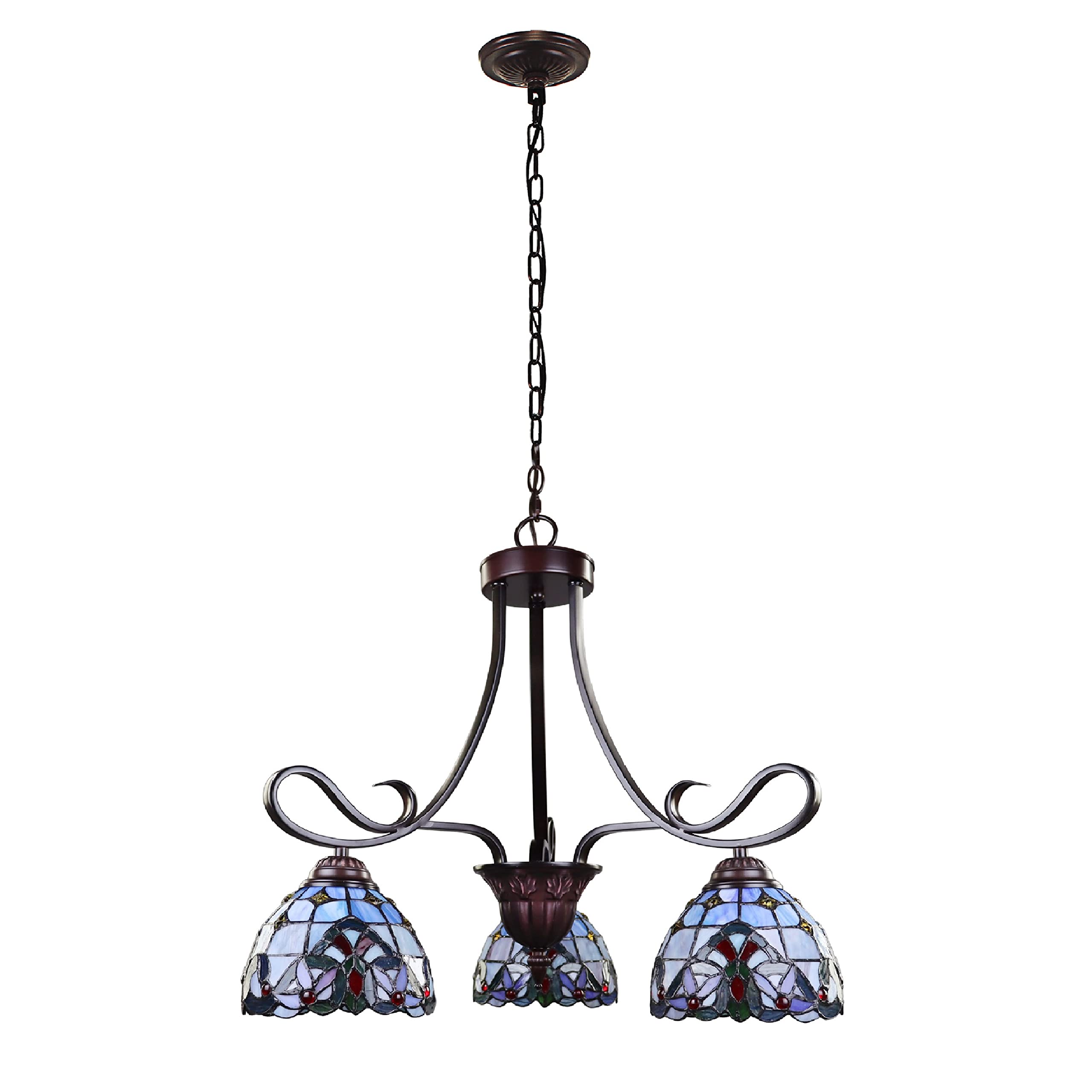 Chloe Lighting Tiffany-Style Mini-Chandelier, 3-Light, Blackish Bronze, 25in Wide, Multicolor, Model CH3T381VB25-DD3