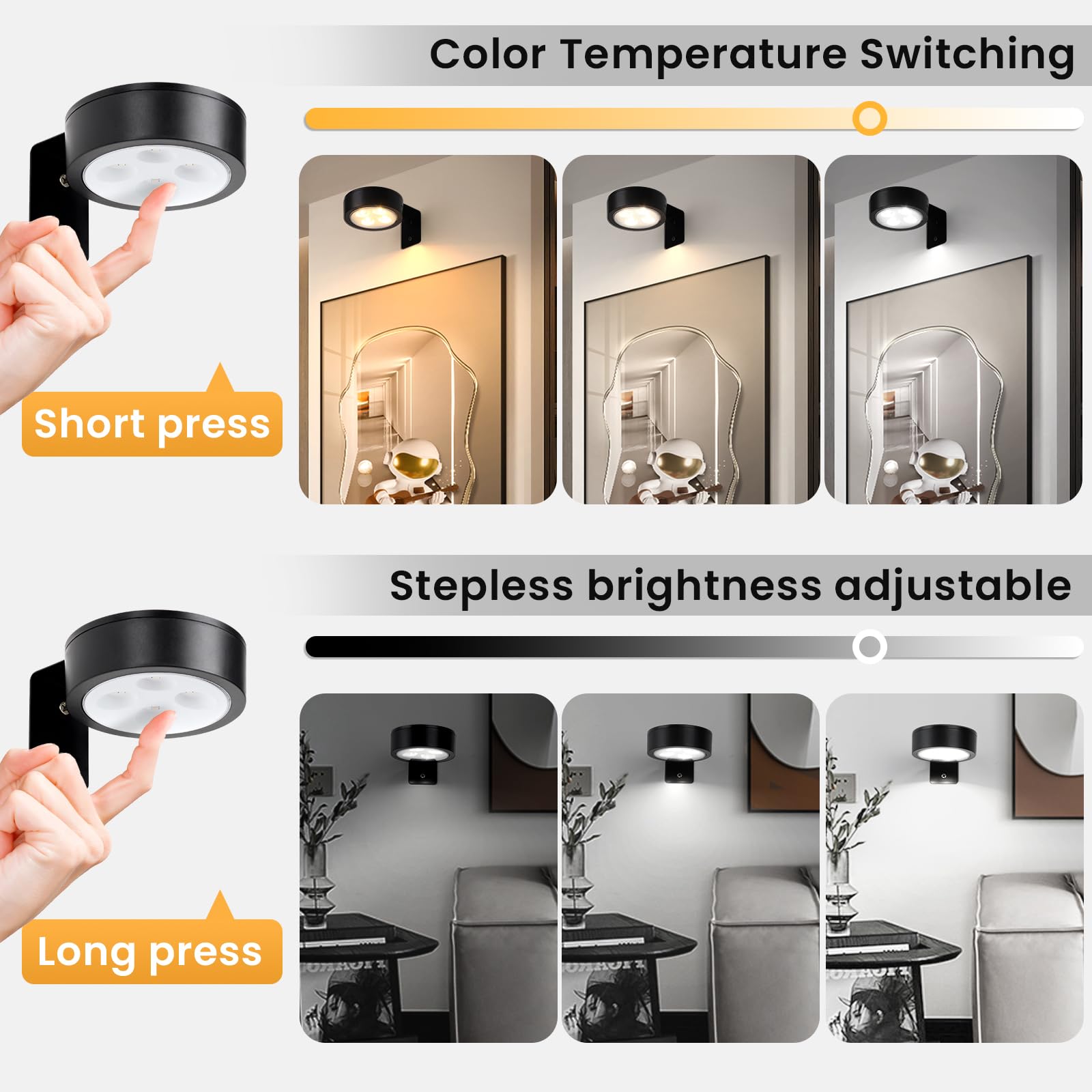 KELUOLY Picture Light 4-Pack, Battery Operated, Dimmable with Remote, Art Display Light, Black, Model XY-BQ3S-4H