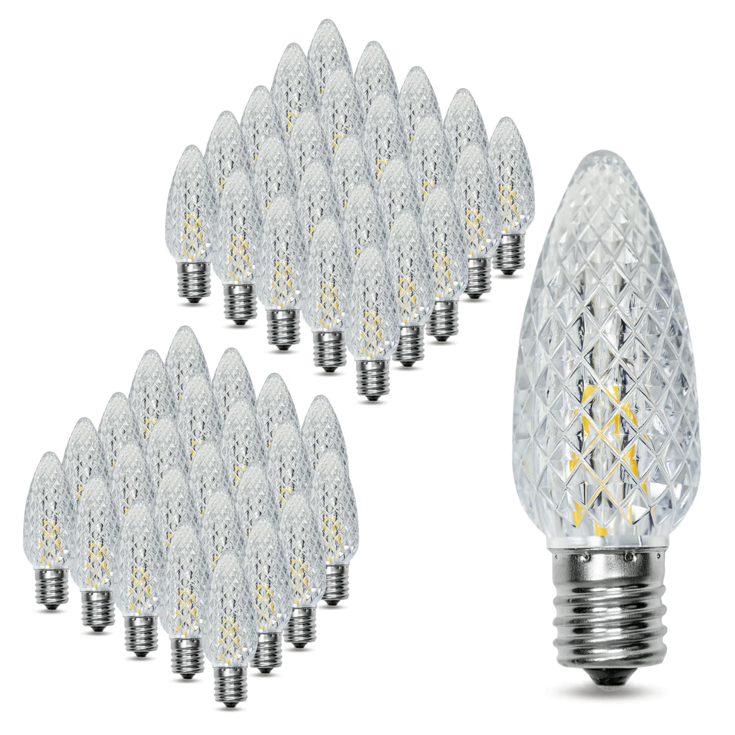 MEILUX 50Pack C9 Replacement LED Light Bulbs  Strawberry Christmas Bulb 2700K Soft White Shatterproof & Waterproof Outdoor String Light Bulbs  E17 Candelabra Base Edison Bulbs for Holiday Decoration