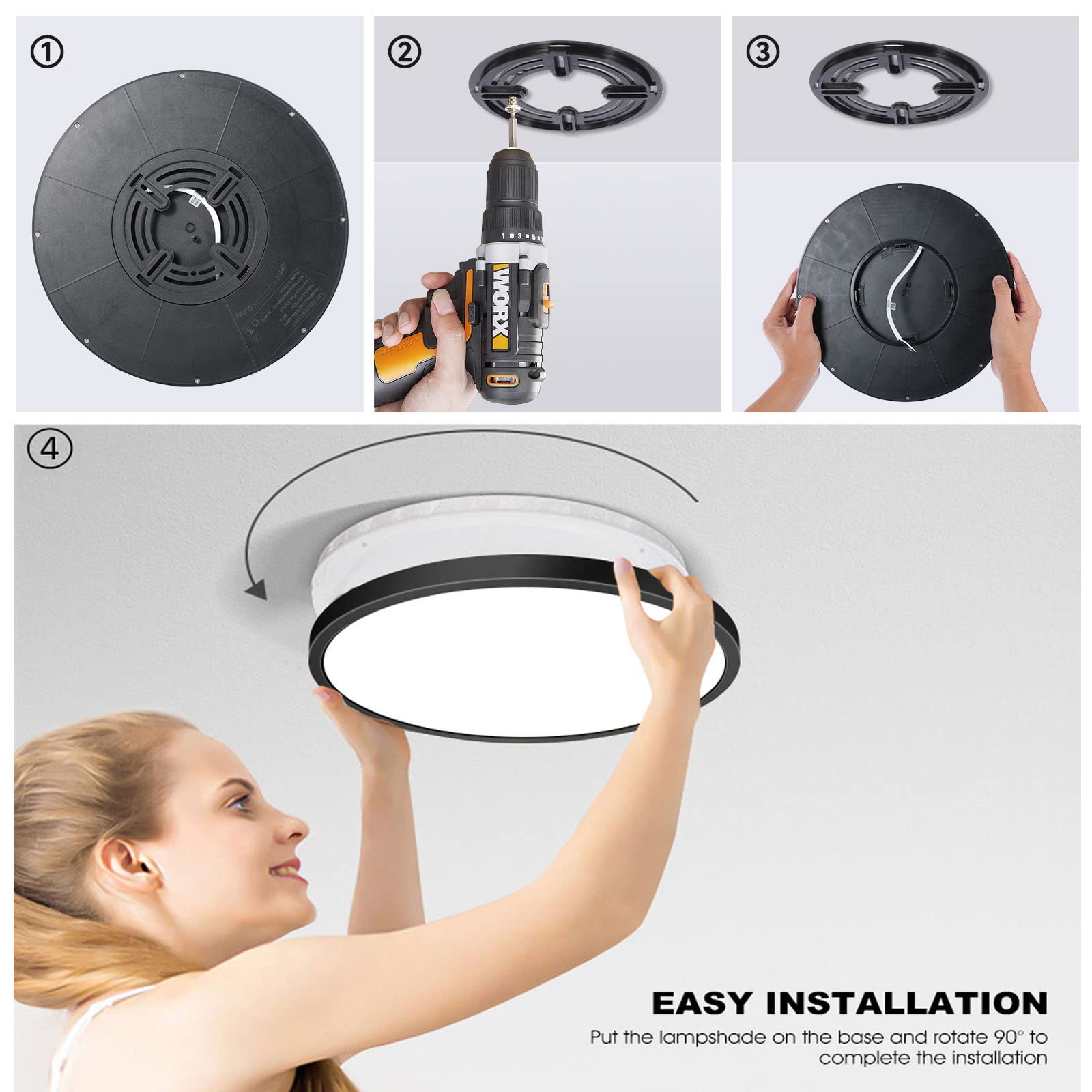 Superyofo 9 Inch Flush Mount Led Ceiling Light, 24W Slim Fixture, Black-4Pack, Day White 6000K, 250W Equivalent