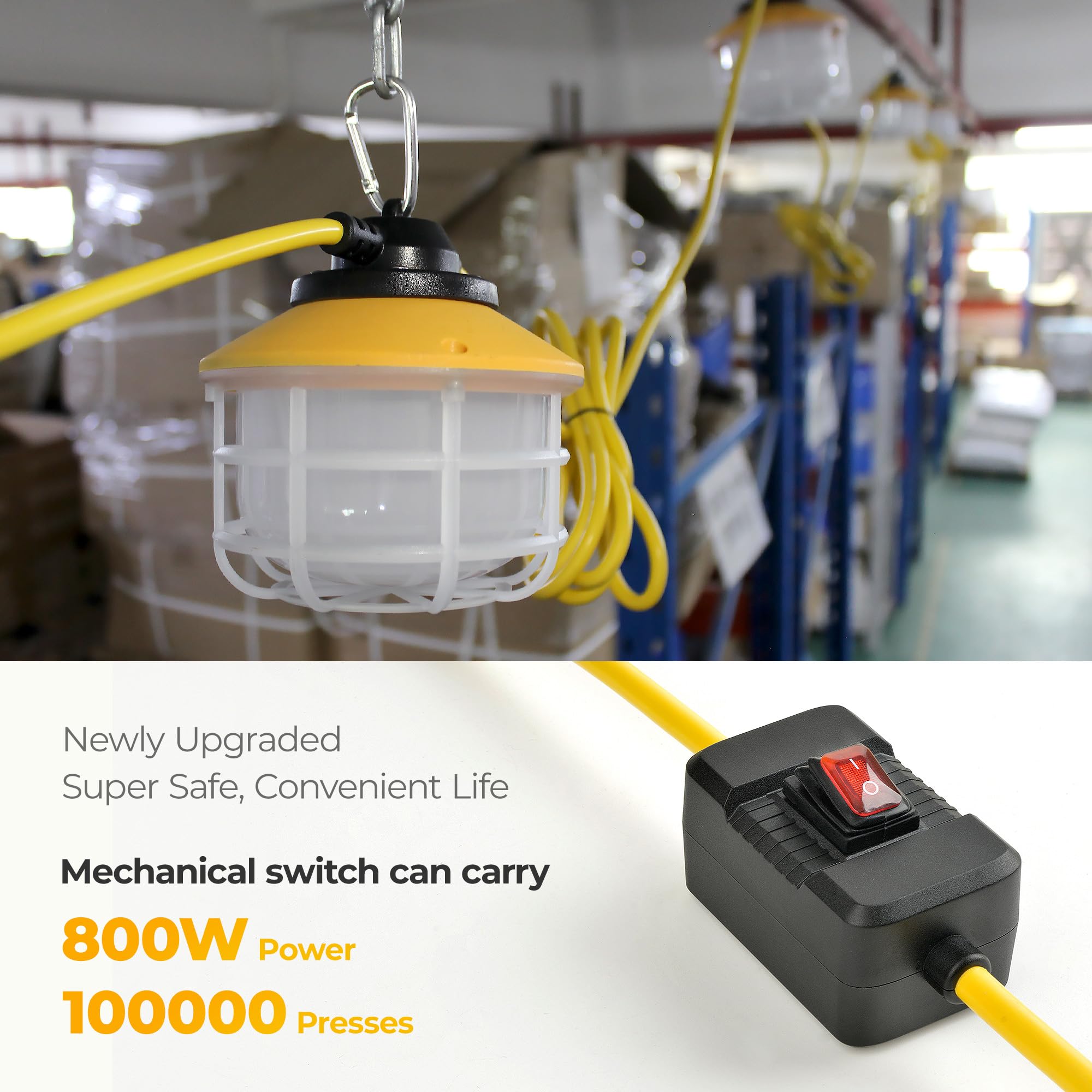 Outdoor Construction Led String Lights With Switch: 3 Prong 50Ft 75W 10500Lm Etl Certified Super Bright Temporary Lighting Hanging Ip65 Waterproof Work Light For Attic Jobsite Garage