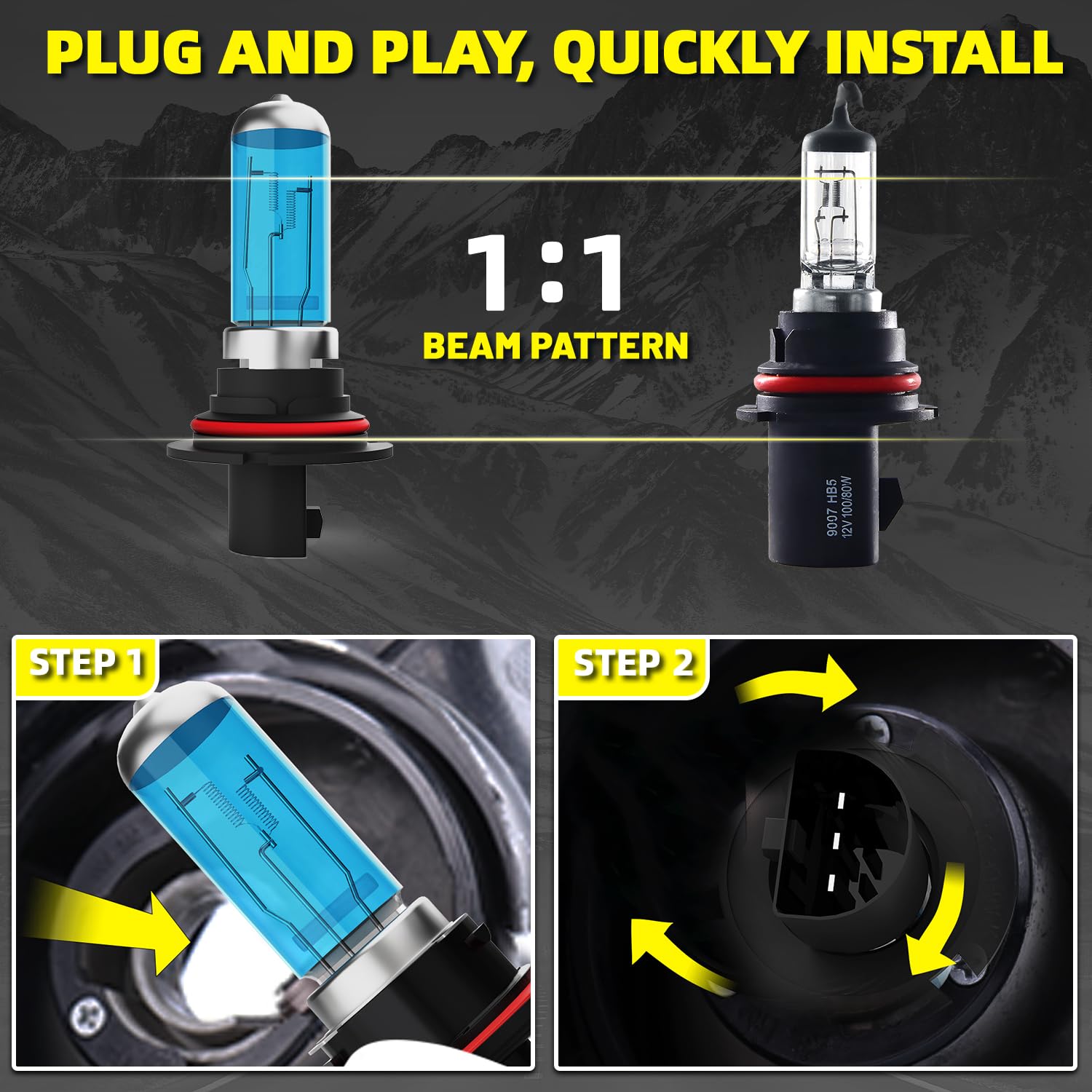 DMEPUGI Headlight Bulbs Fit For Dodge Ram 1994-2007, 9007 High Low Dual Beam Combo, Super Bright 5500K White Light High Performa