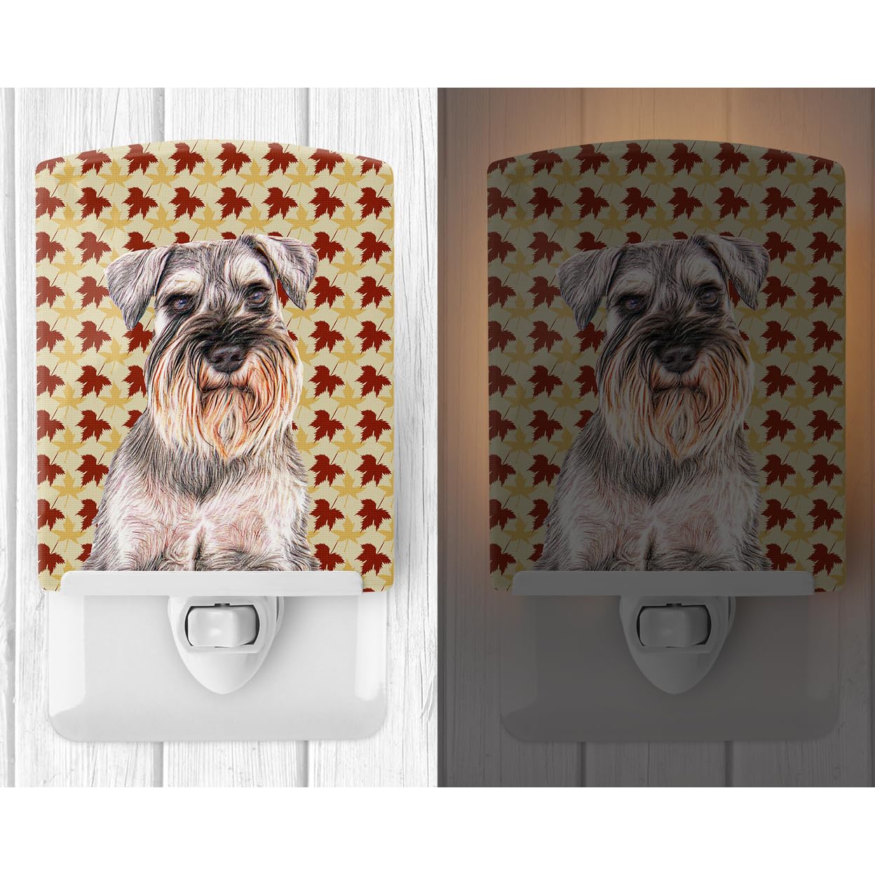 Carolines Treasures Ceramic Night Light, Fall Leaves Schnauzer, 6x4x3in, Multicolor, Model KJ1207CNL, UL-Certified