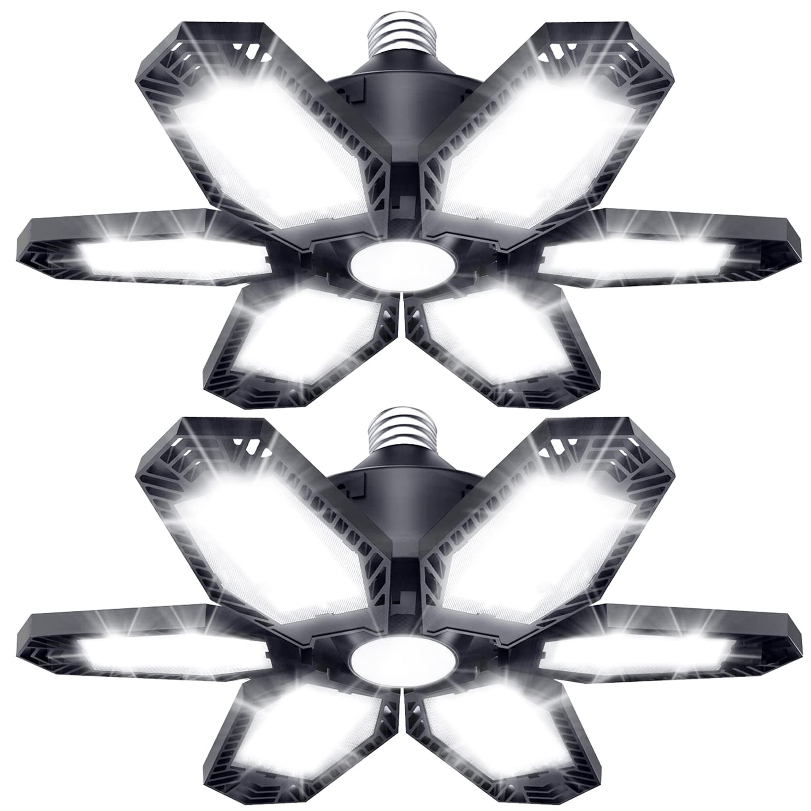 Tanbaby Led Garage Lights 150W Deformable 2 Pack, 30000Lm E26/E27, Adjustable Panels, Black Plastic