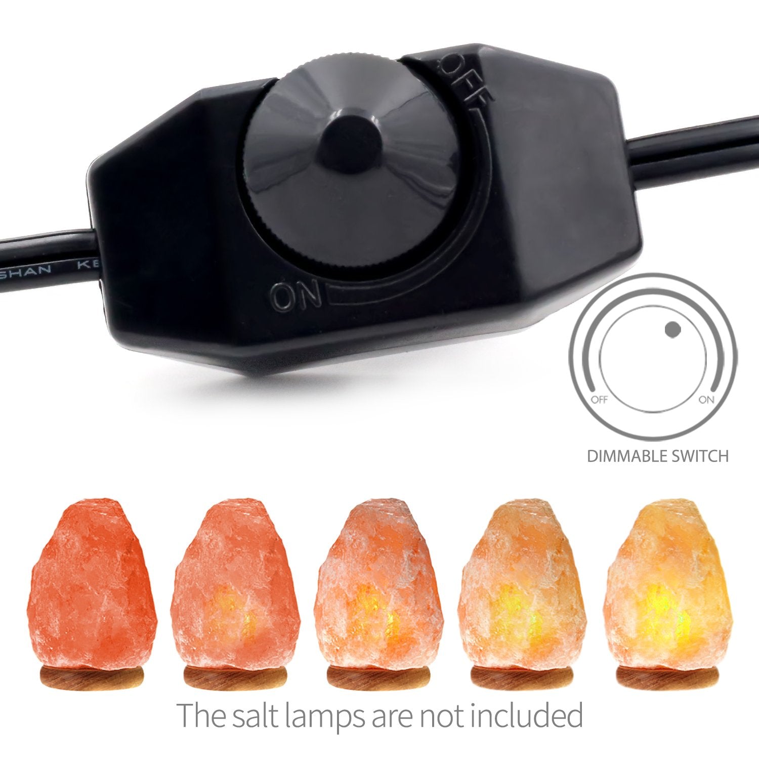 Betus Himalayan Salt Lamp Power Cord with Dimmer Control, 6ft UL Listed, Includes 2 Free 15W Bulbs, Cord With Base