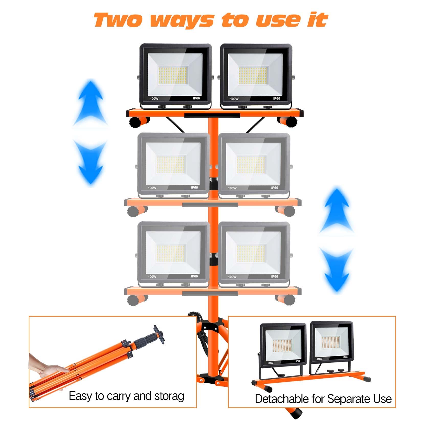 Scilulu 21000 Lumen Work Lights With Stand, 3 Adjustable Head Led Work Light, With Adjustable And Foldable Tripod Stand, Waterpr