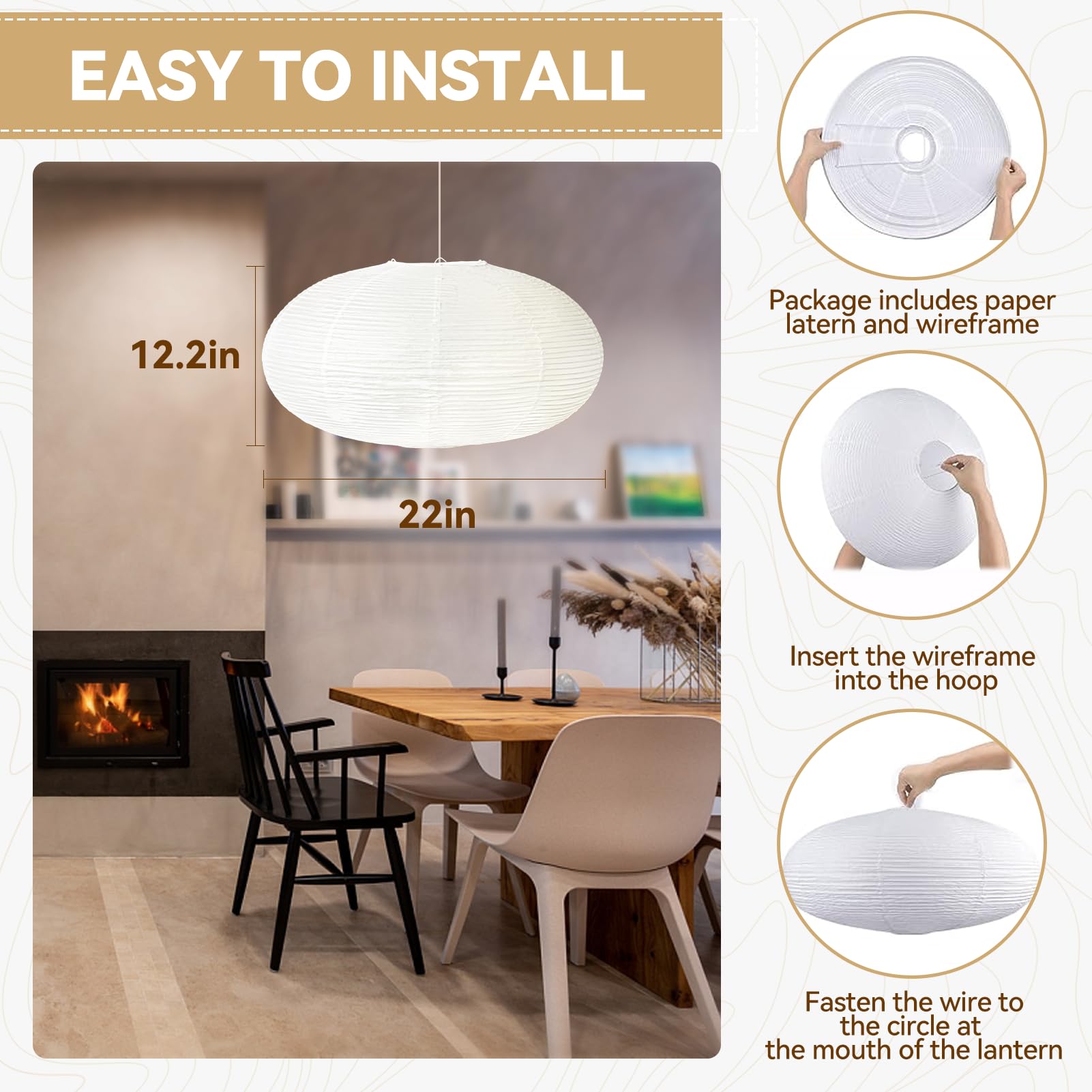 Knonew Pack Of 2 White 22    Paper Oval Lanterns Decorative, Hanging Lamp Shade Chinese Japanese Paper Lantern Lampshades For Ho
