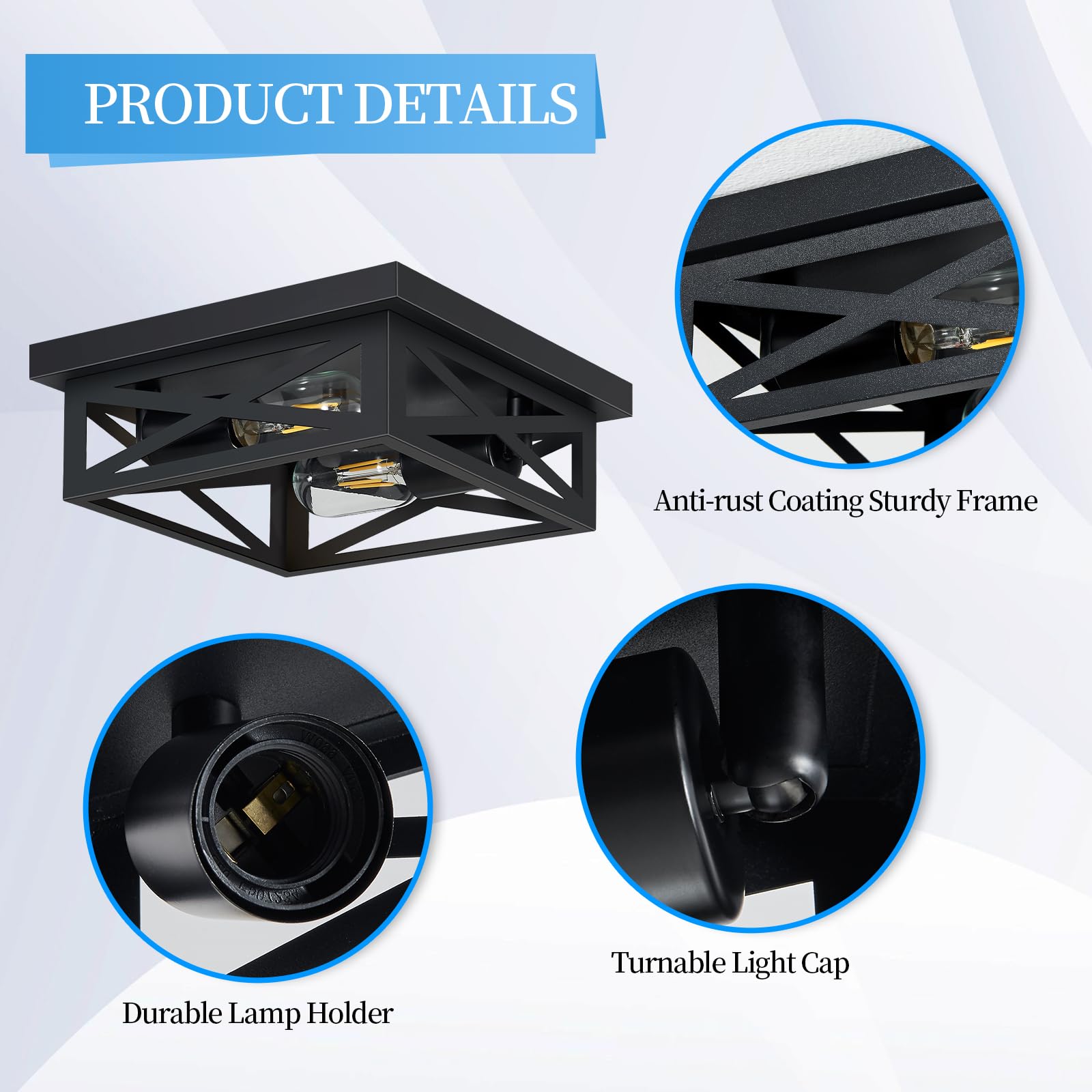 Skejao Black Flush Mount Ceiling Light Fixture,Square Hallway Light Fixtures Ceiling,Light Fixtures Ceiling Mount For Farmhouse,