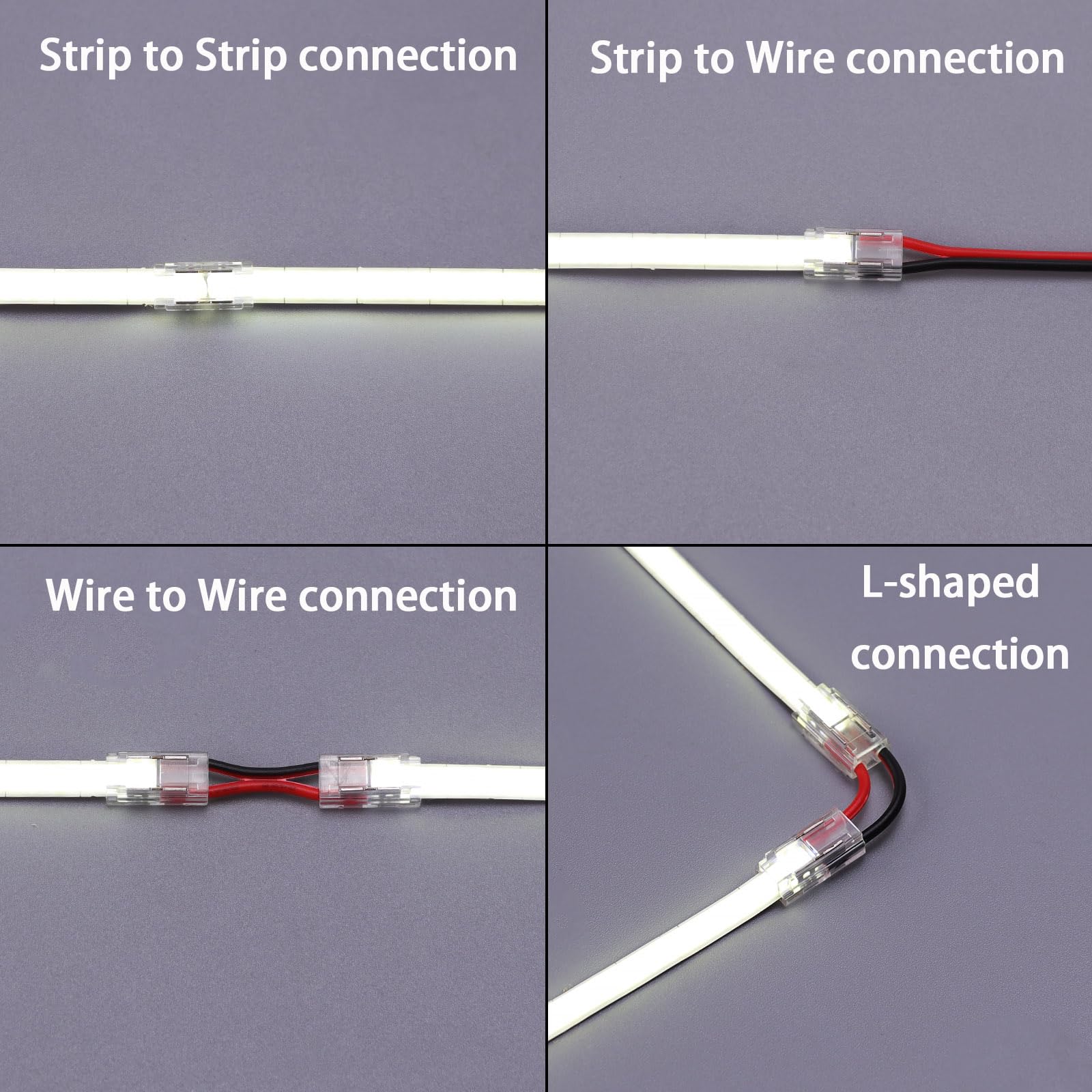 Topai 2 Pin 5Mm Cob Led Strip Connectors Transparent Solderless, 8 Pcs Strip To Strip, 22 Pcs Strip To Wire, 11 Pcs 22Awg 15Cm/5