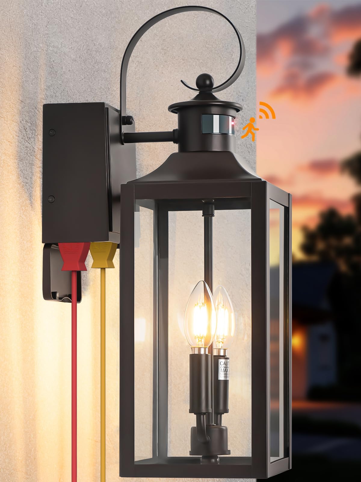 Porch Lights With Gfci Outlet  20 Brown Dusk To Dawn Motion Sensor Outdoor Lights  Exterior Lighting Fixtures With Gfci Outlet Built-In  Waterproof Bronze Outdoor Wall Sconce For House Patio