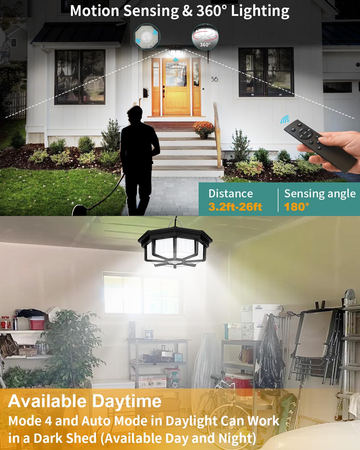 AEQ Solar Shed Light 288LED with Remote Control, Waterproof, 360° Lighting, Black, Model AE01