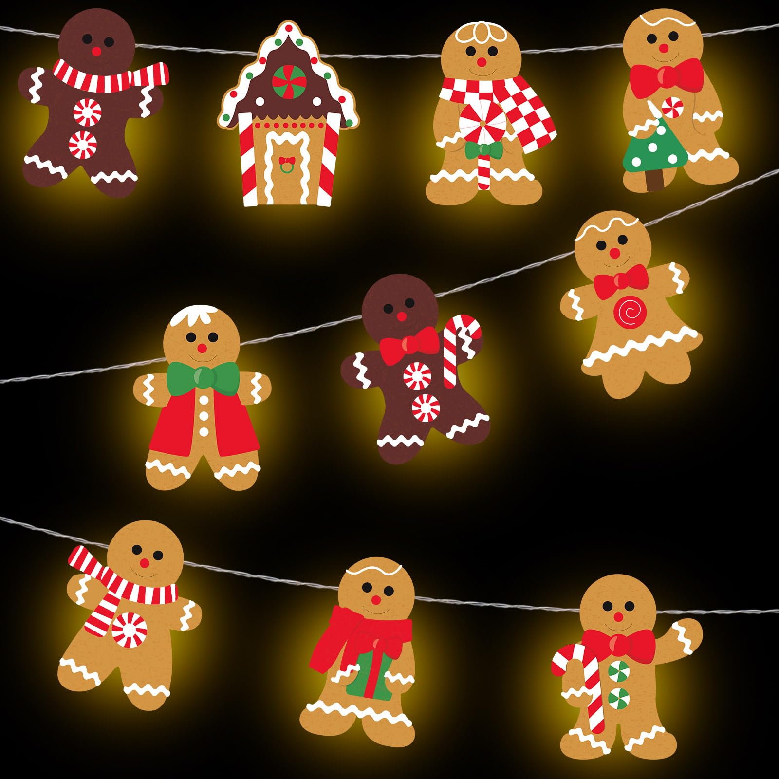 Ganeen Christmas String Lights 20 LED 10 ft Cute Hanging String Lights for Christmas Tree Battery Operated Indoor Holiday Lights for Xmas Party Decorations Outdoor Mantel Fireplace(Gingerbread)