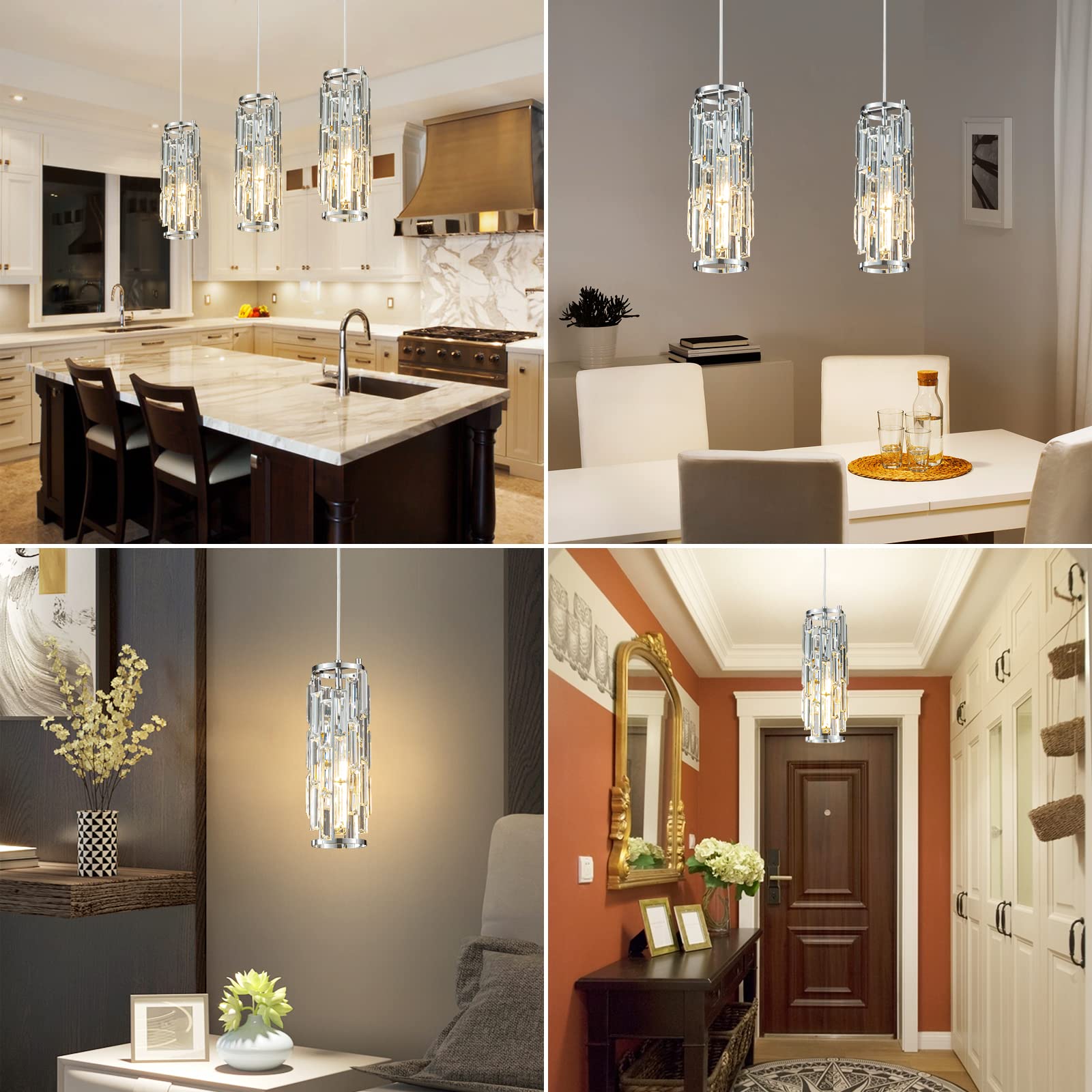 Lmqnine Chrome Pendant Lights 2-Pack Mini Crystal Chandelier For Kitchen Island & Dining Room