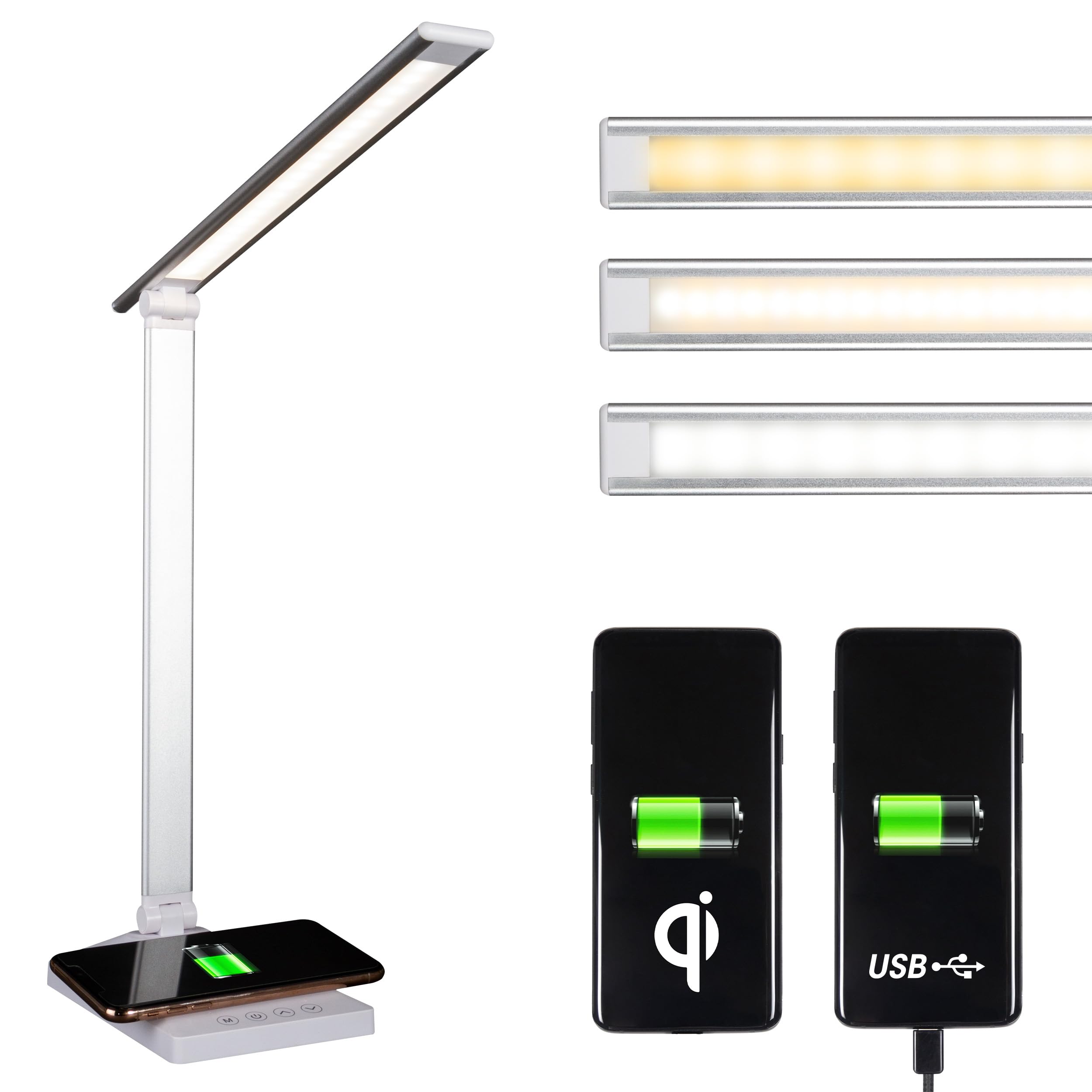 OttLite Entice LED Desk Lamp with Wireless Charger & USB, Book Light, Desk Light, Reading Light, Foldable Arm & Shade, Touch Con