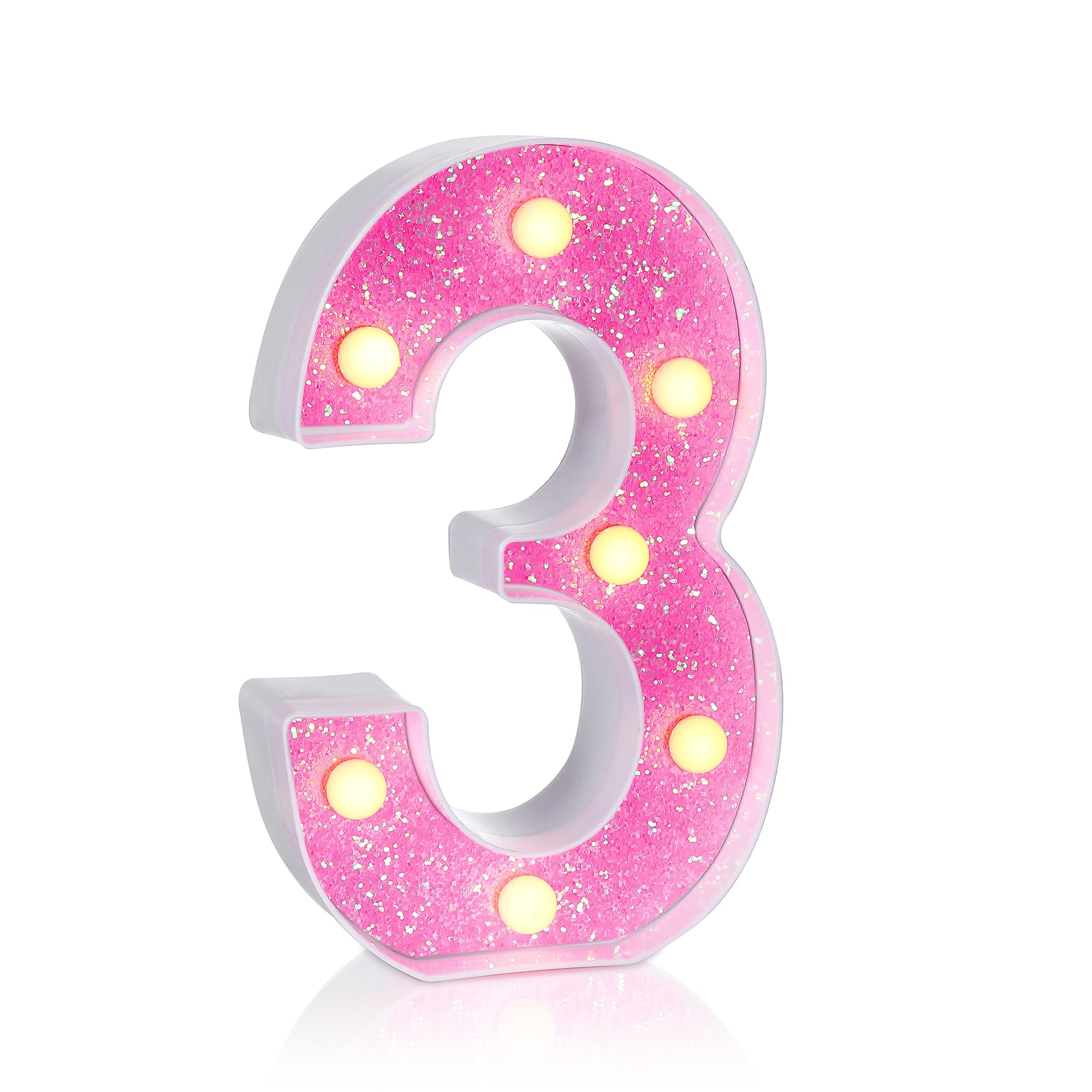 Foaky LED Letter Lights Sign Light Up Pink Letters Sign for Night Light Wedding/Birthday Party Battery Powered Christmas Lamp Girls Gifts, Number 3,30th 13th Birthday Decorations (3)