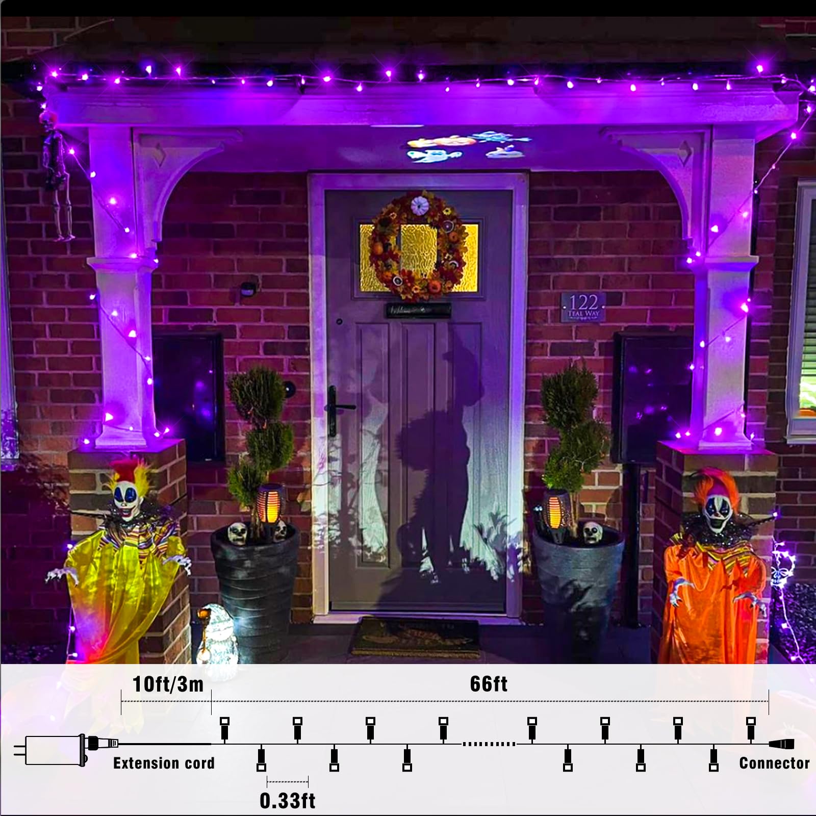 Nielfoi 66Ft 200 Led Christmas Lights Outdoor  Purple Christmas String Lights Indoor Waterproof 8 Modes  Connectable Twinkle Fairy Lights Clear Wire For Home House Room Patio Garden Party