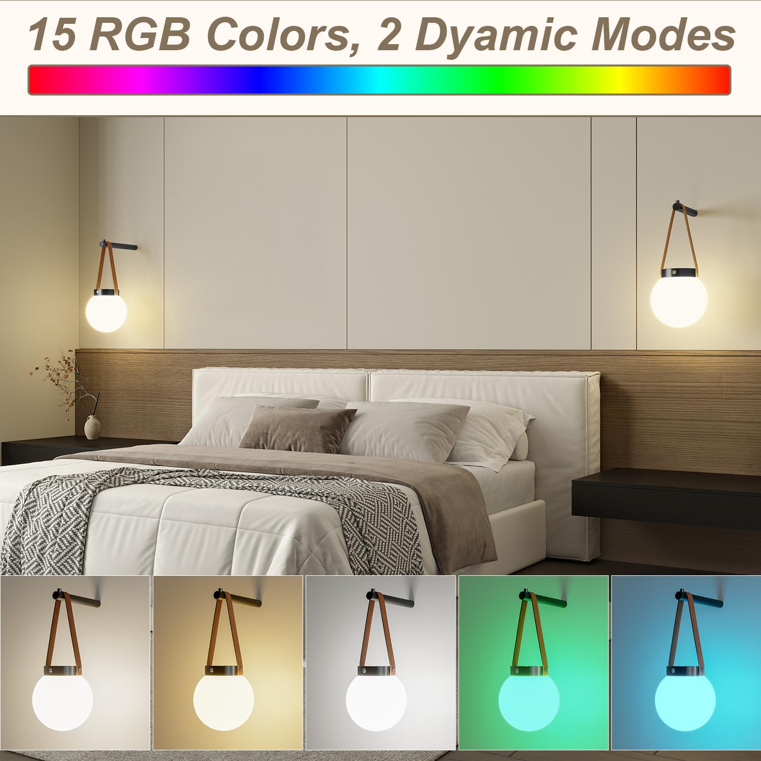 Battery Operated Wall Sconces Set Of 2, Wireless Globe Wall Lights With Remote Control Warm/Natural/Daylight/Rgb 15 Colors Dimma
