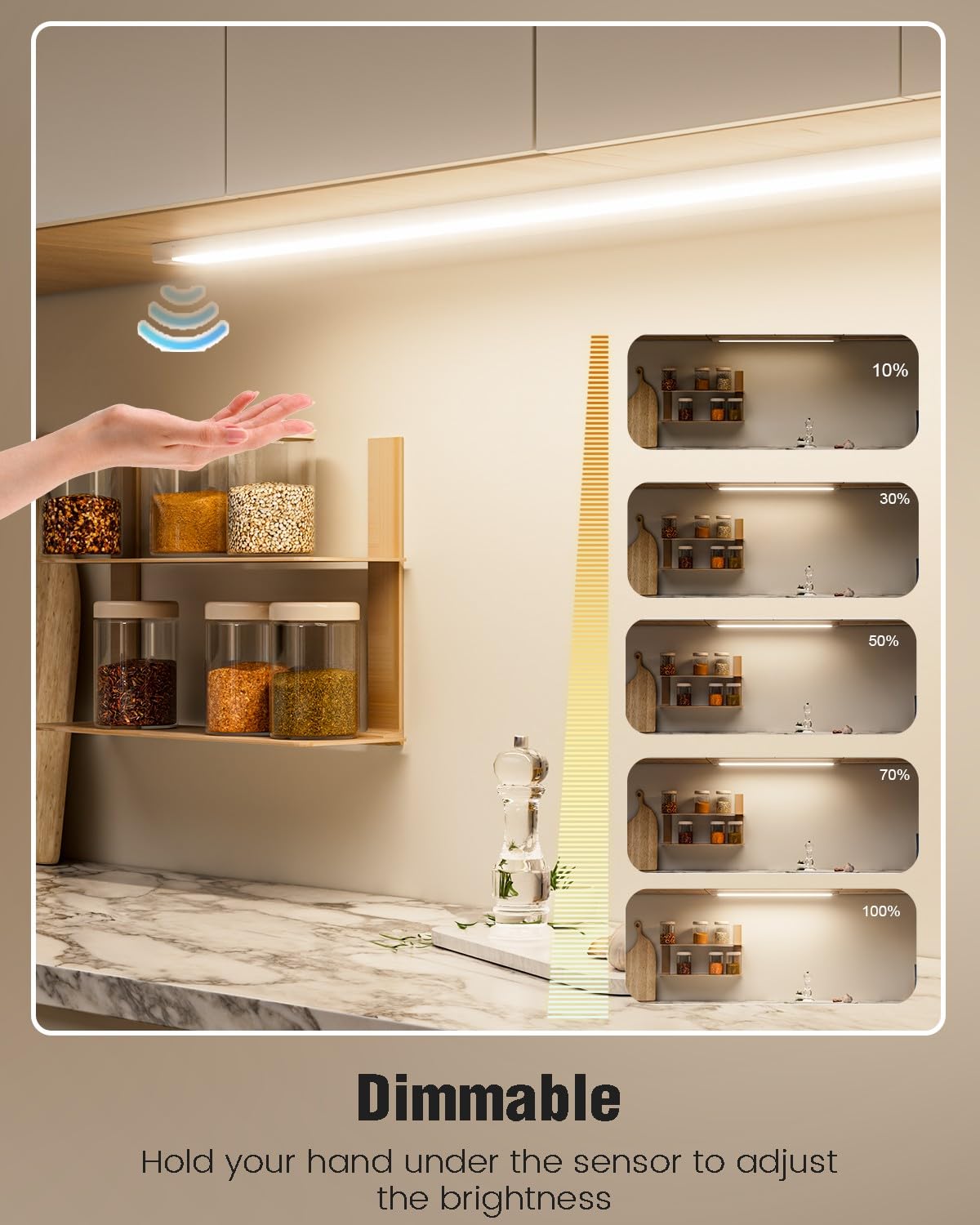 MYPLUS 36" Under Cabinet Lights, Dimmable LED, 4000K Natural White, Hand Wave Control, Plug and Play, Ideal for Kitchen & Closet
