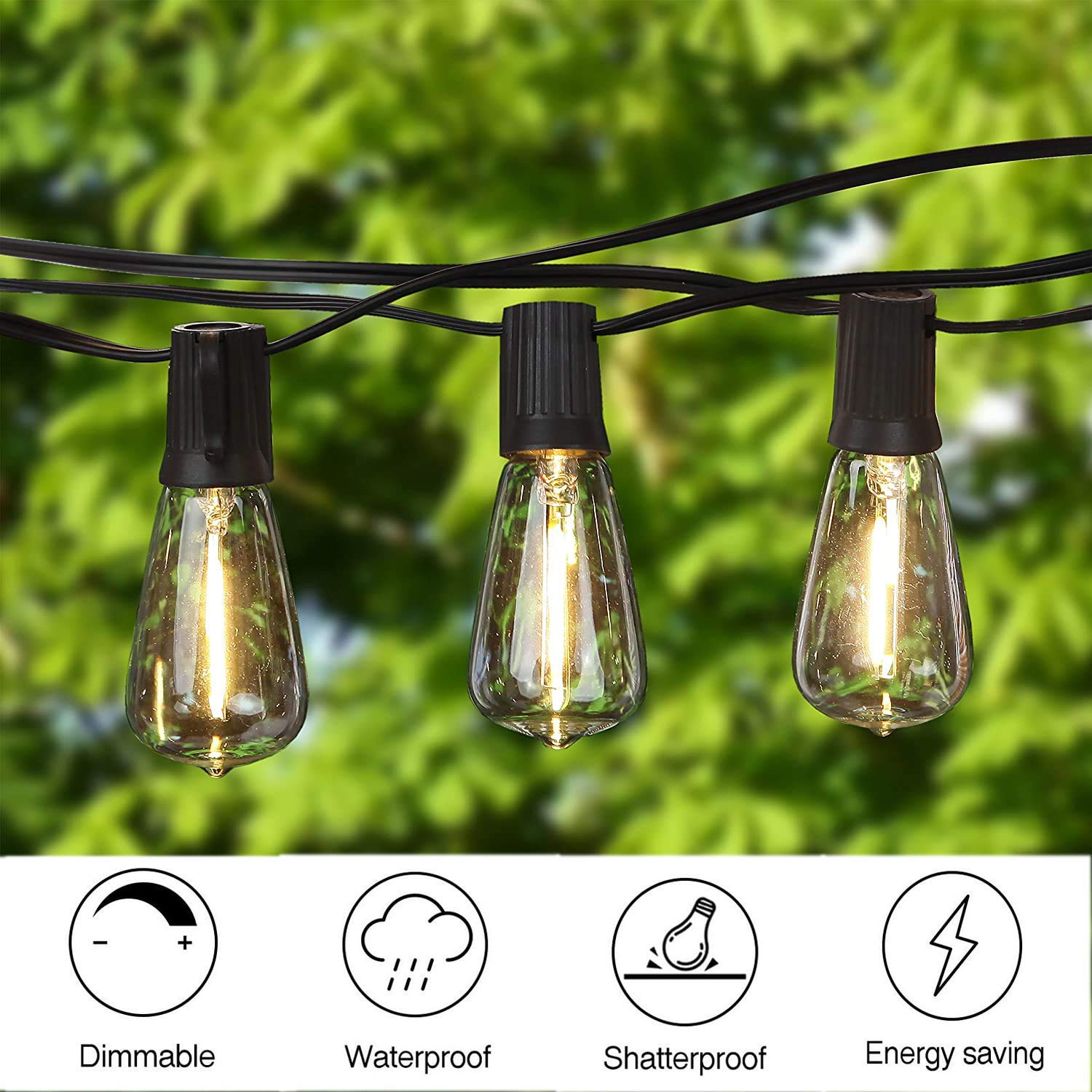 GOOTHY ST40 LED Light Bulbs, 10 Pack, 0.6W Shatterproof Clear Plastic, Warm White for Outdoor Patio String Lights