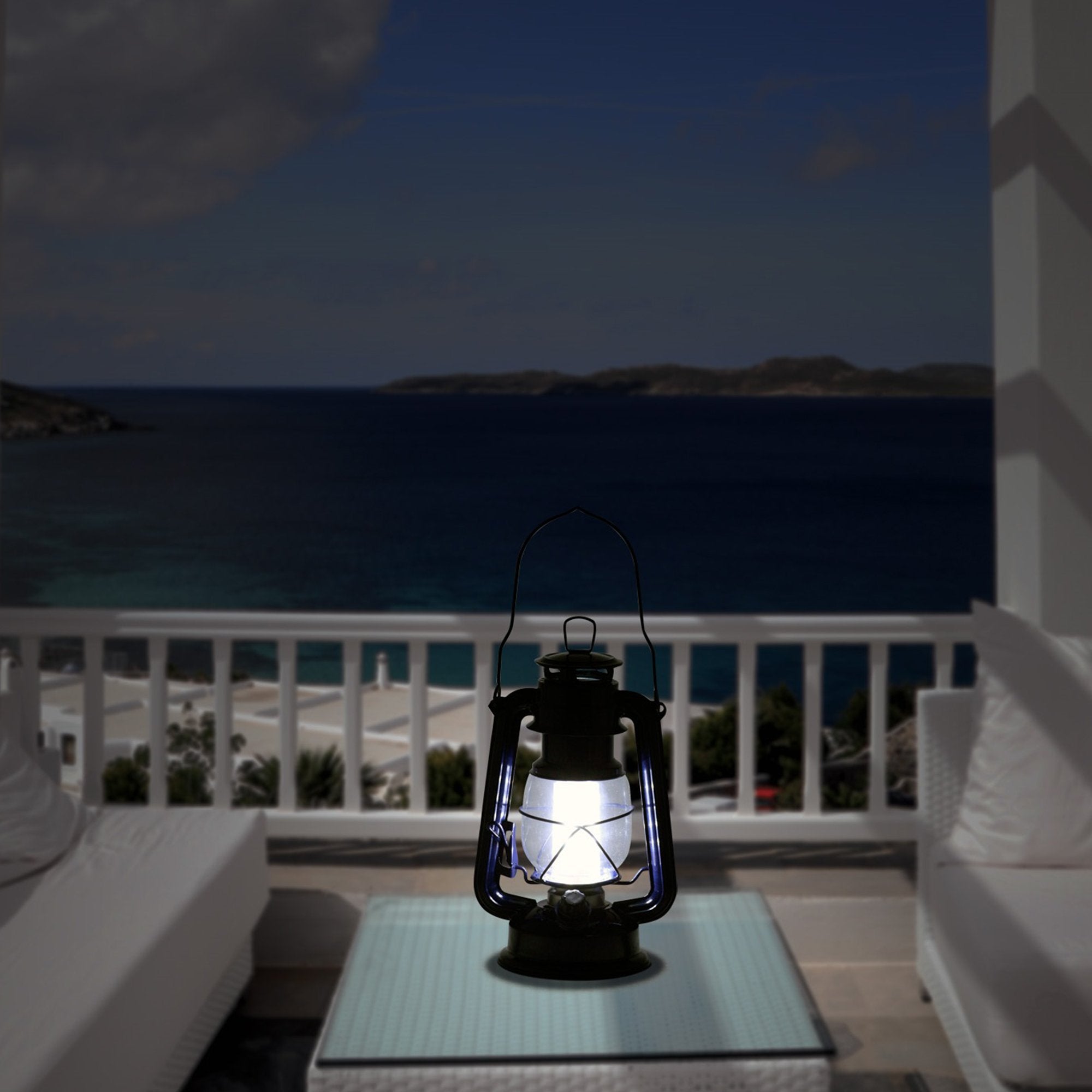 Northpoint 12-LED Vintage Style Lantern - Dark Blue, Metal, 10"x6"x6", Model 190481