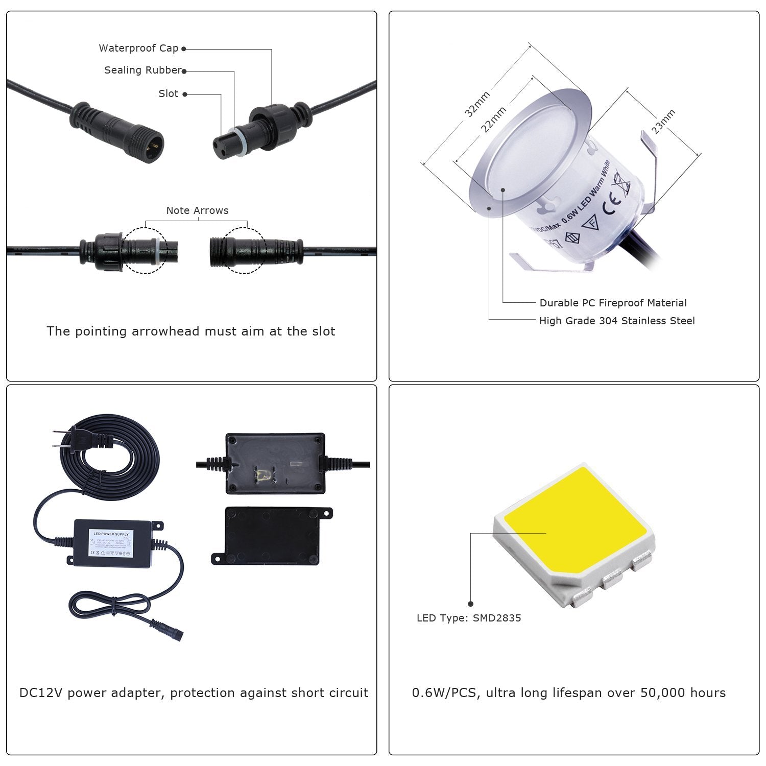 Cimkiz LED Deck Lights Kit, 12V Waterproof IP67, Warm White, Recessed In Ground Lighting, Pack of 10, 304 Stainless Steel