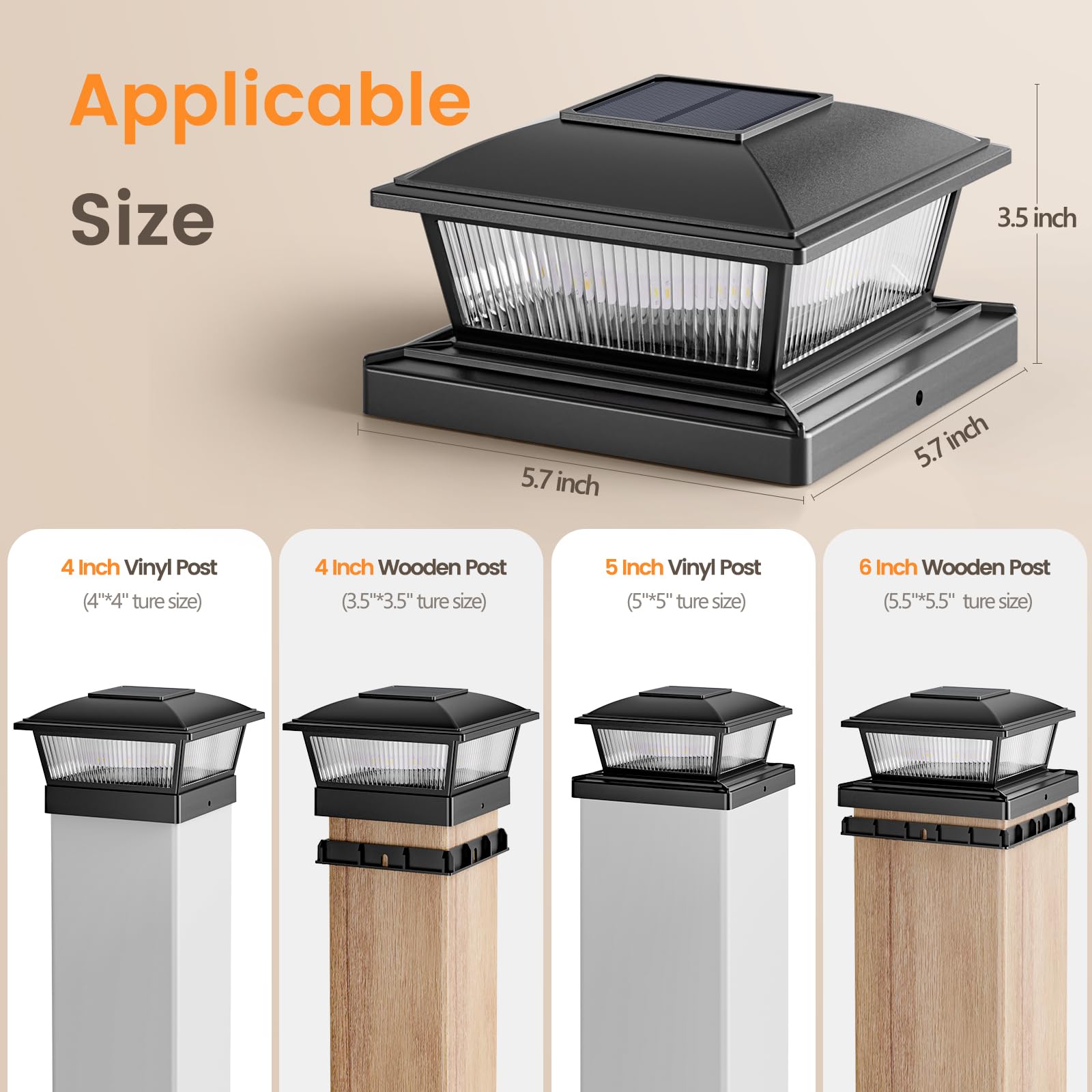 Aponuo Solar Post Cap Lights, 2 Lighting Modes 16 Leds Fence Post Solar Lights For 4X4 5X5 6X6 Wooden/Vinyl Posts, Outdoor Water