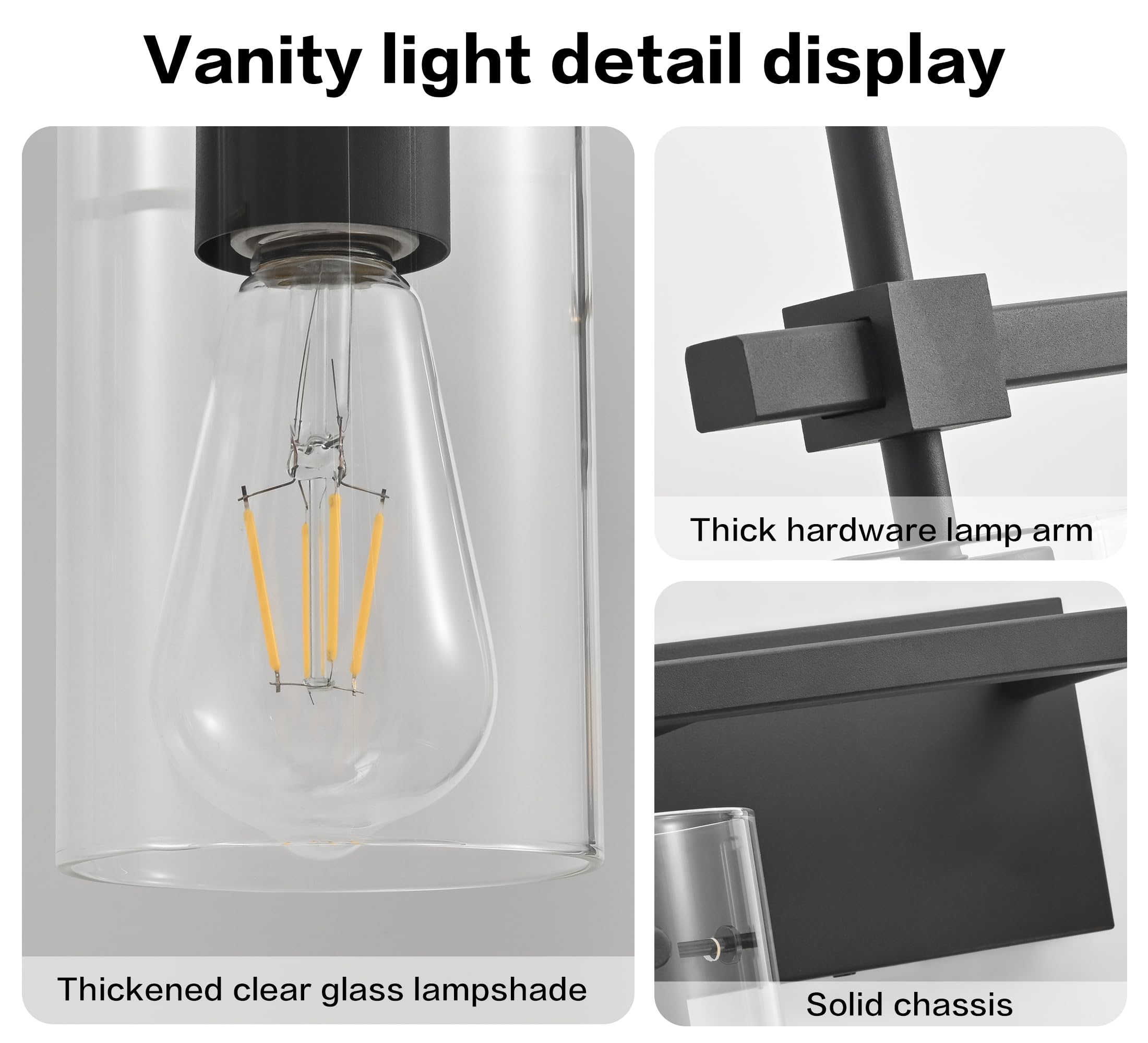 SOLFART Bathroom Light Fixtures 5 Lights Matt Black Glass Shade Over Mirror Model 7200-5T-BK