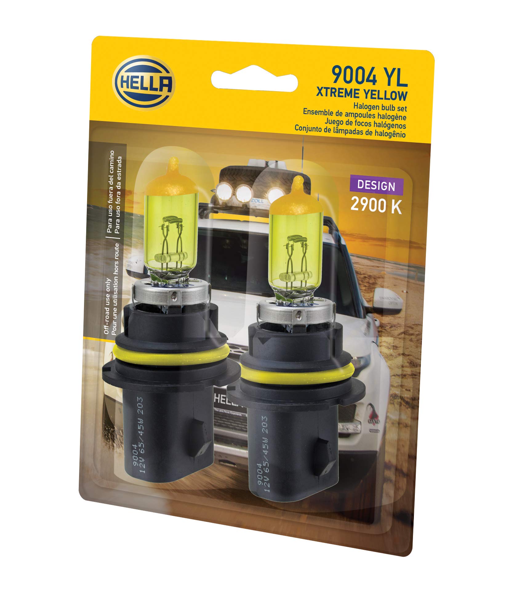 Hella 9004 YL Twin Blister Xtreme Yellow Bulb, 12V 65/45W, 2 Pack - Bright Yellow Lighting for Enhanced Visibility