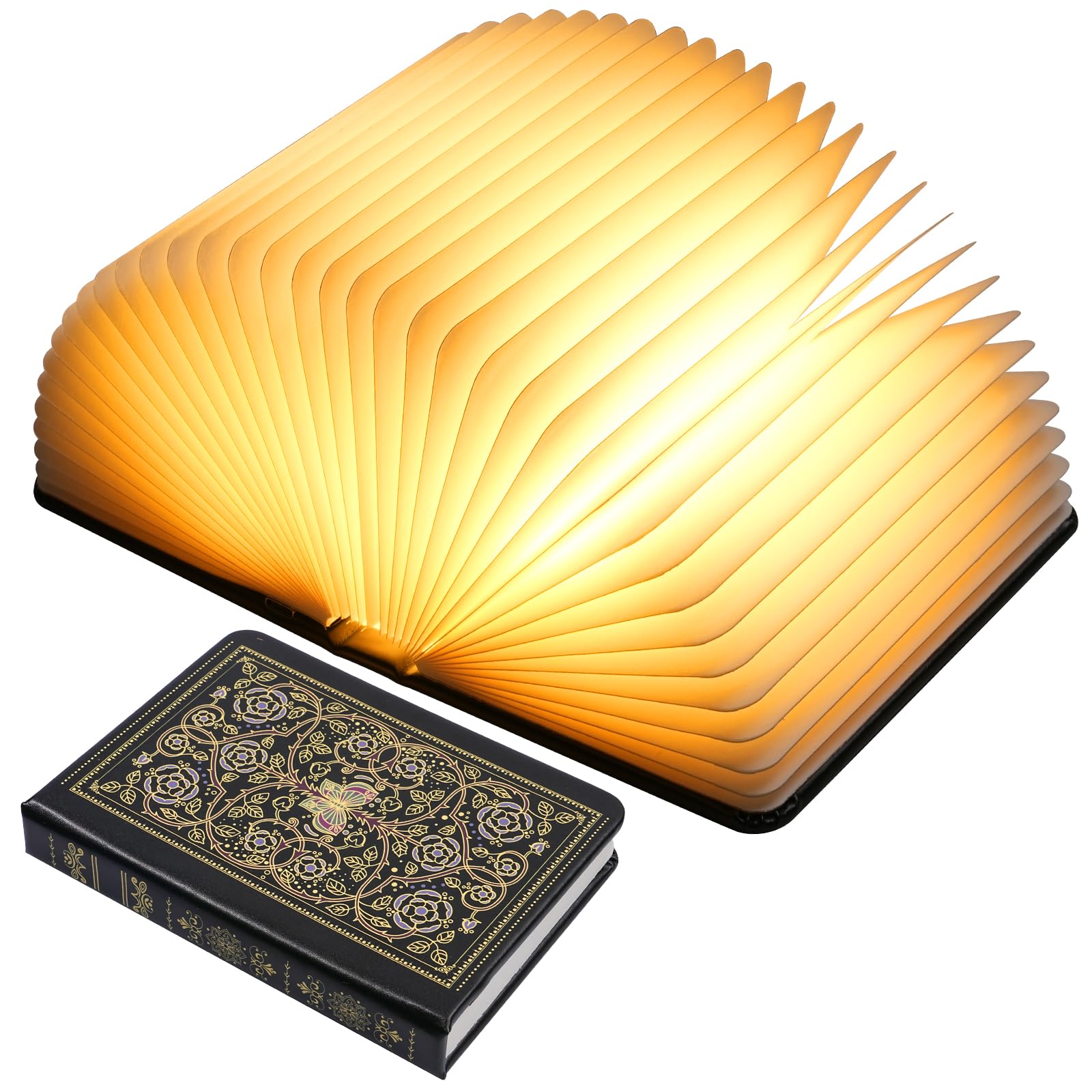 Book Lamp for Book Lovers Gifts, Bookshaped Small Mood Lighting Lamp Foldable Paper Hardcover Cover, Unique Aesthetic Lamps USB 