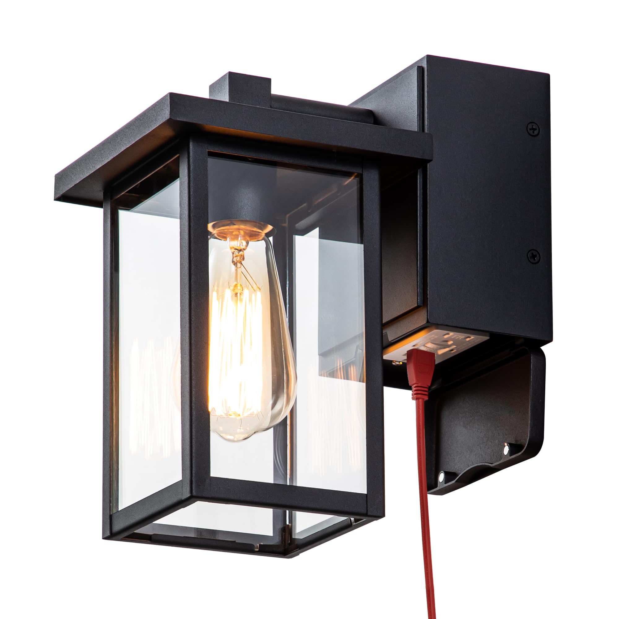 OUPAVOCS Porch Lights with GFCI Outlet  Black Outdoor Light Wall Mount  Waterproof Exterior Light Fixture with Outlet  Wall Sconce for House  Garage  Patio